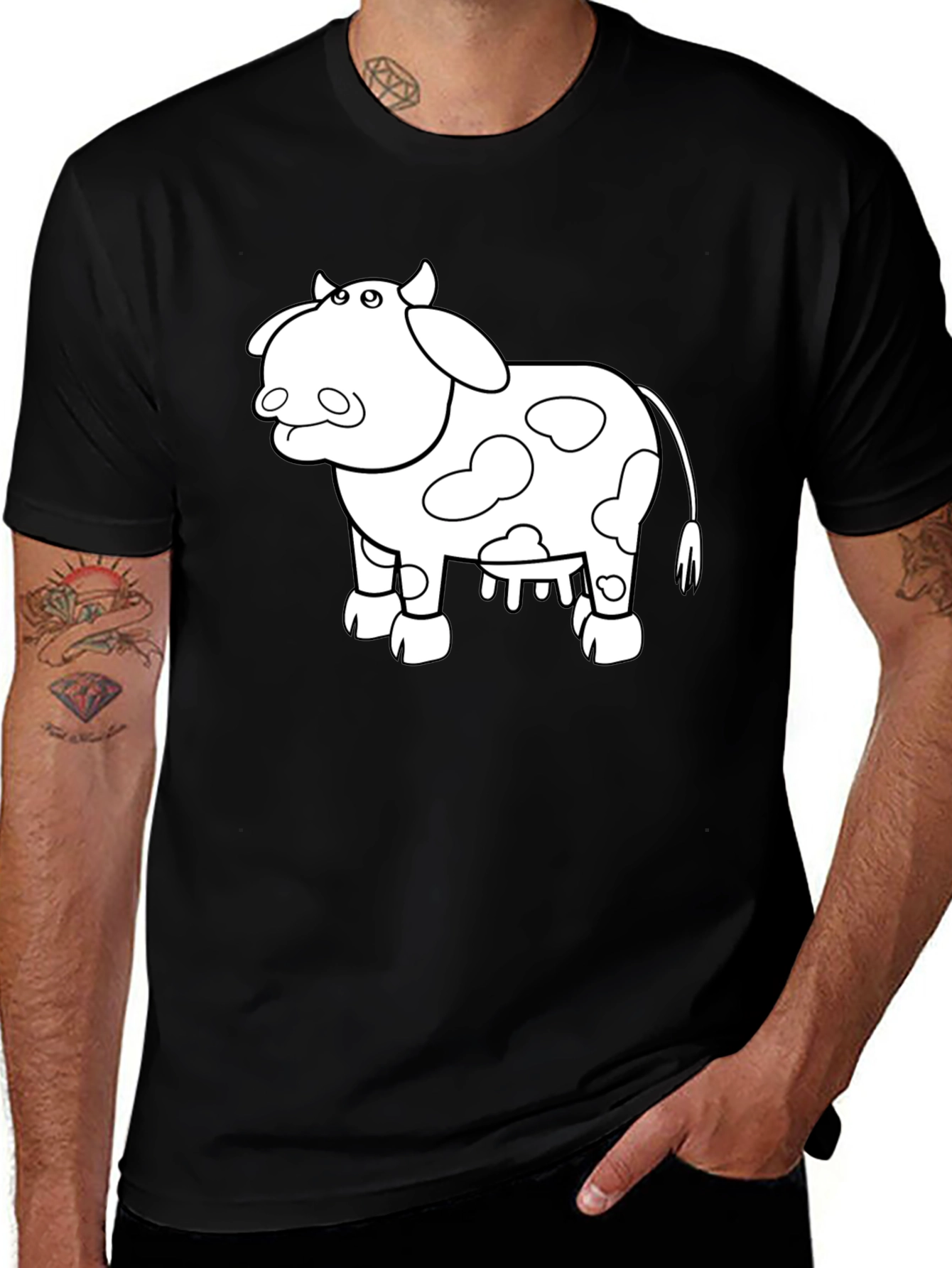 Variant 7 of Cow Graphic Print T-Shirt - Casual Black Tee