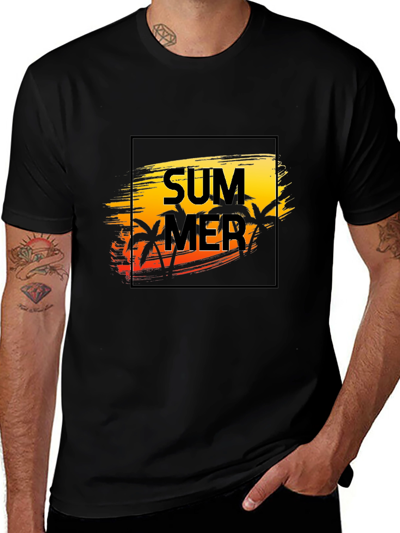 Variant 15 of Summer Vibes Black T-Shirt Palm Tree Sunset Graphic