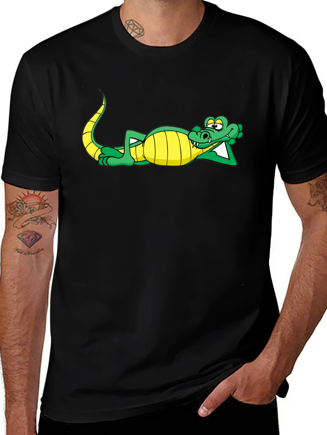Chill Crocodile Graphic Tee - Black Cotton Shirt