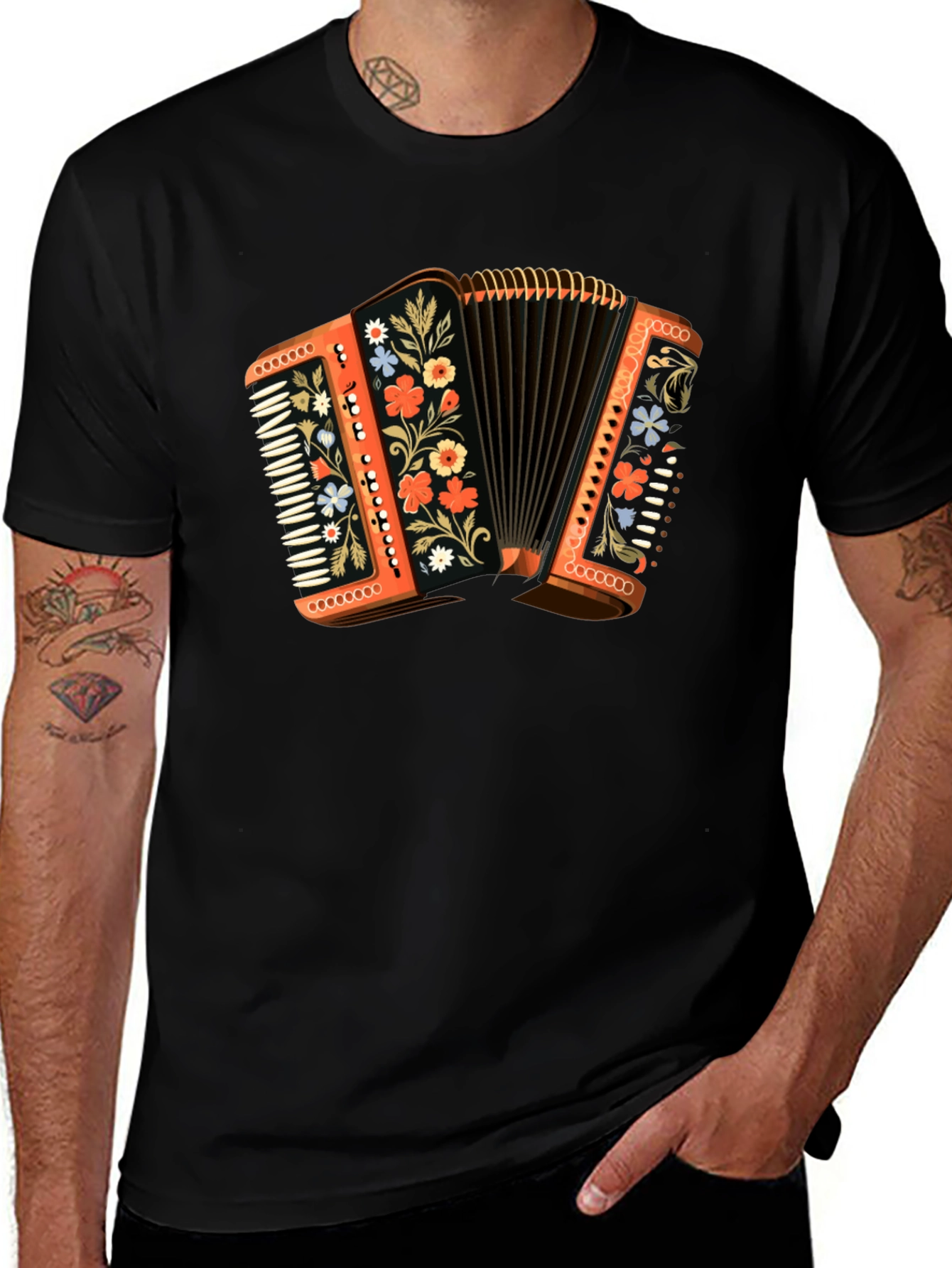 Variant 9 of Accordion Floral T-Shirt - Music Lover Gift