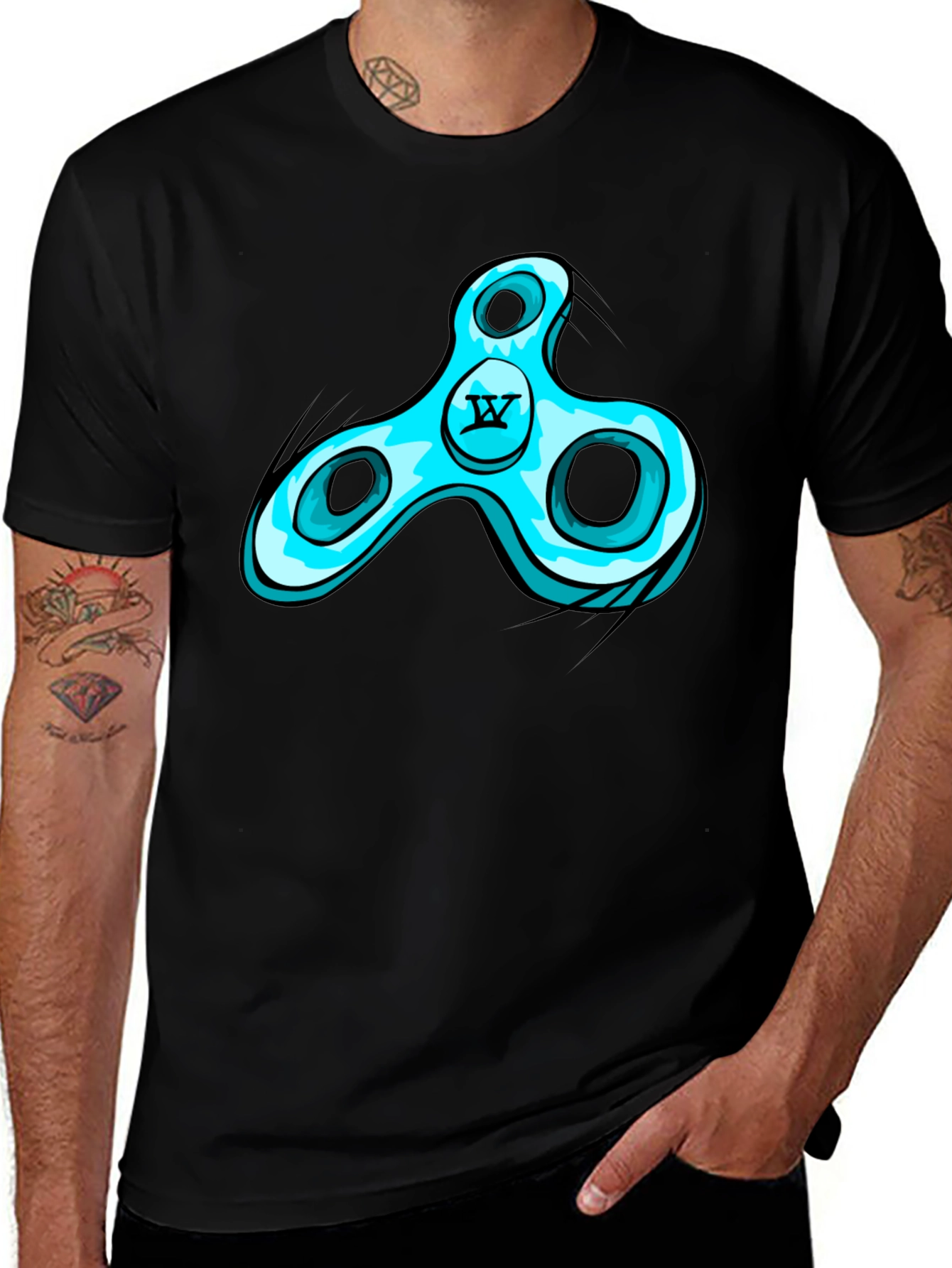 Fidget Spinner Graphic T-Shirt - Black Cotton Blend