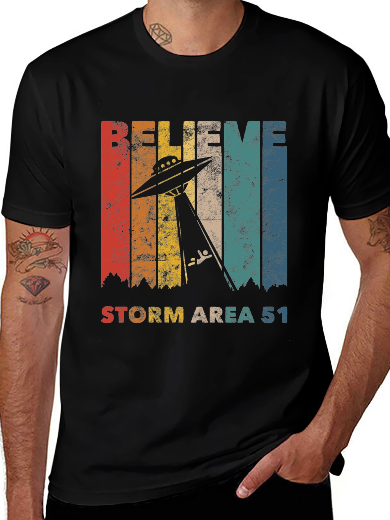 Variant 14 of Believe Storm Area 51 T-Shirt - Retro UFO Abduction Tee