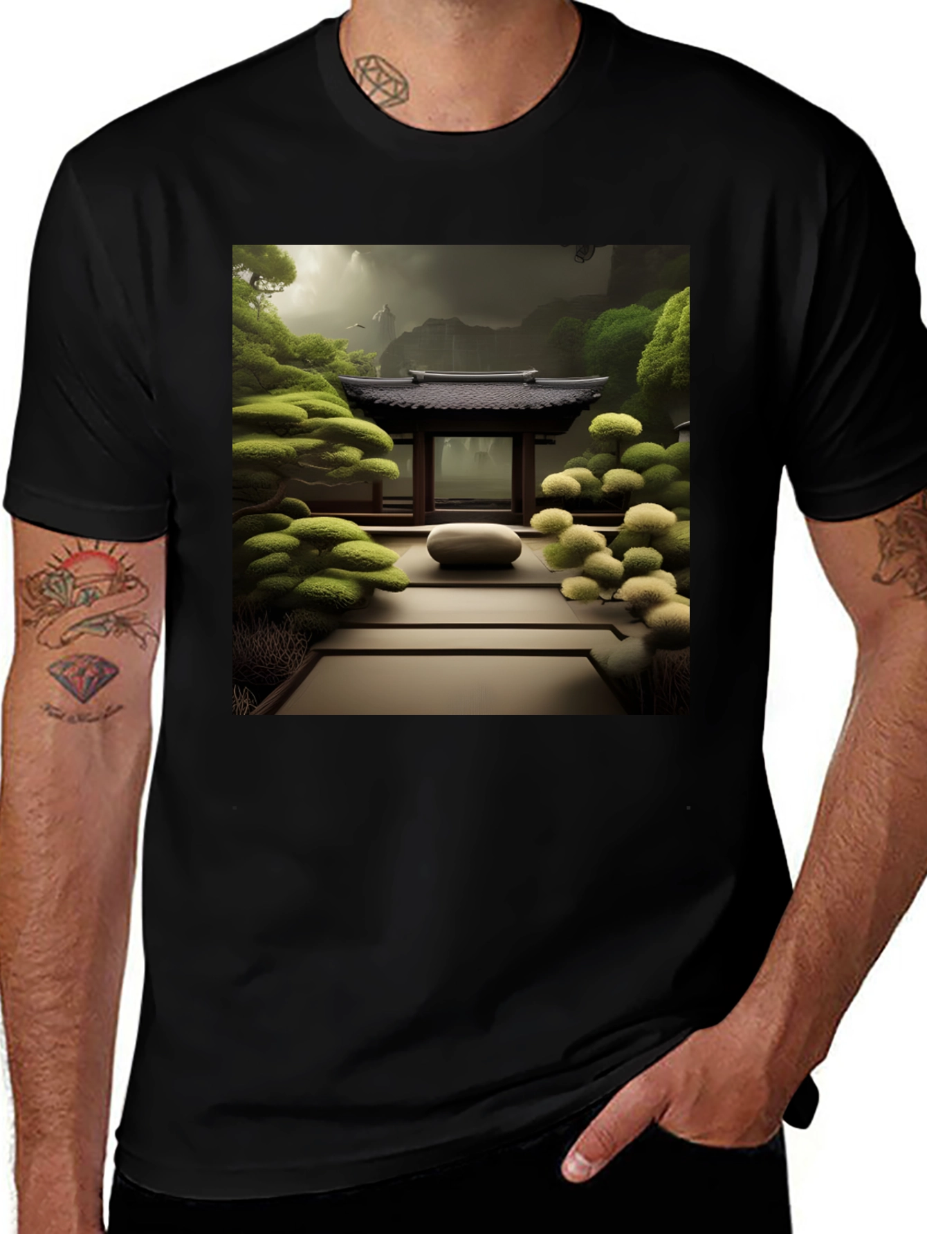 Variant 4 of Zen Garden Graphic Tee - Black Cotton Comfort