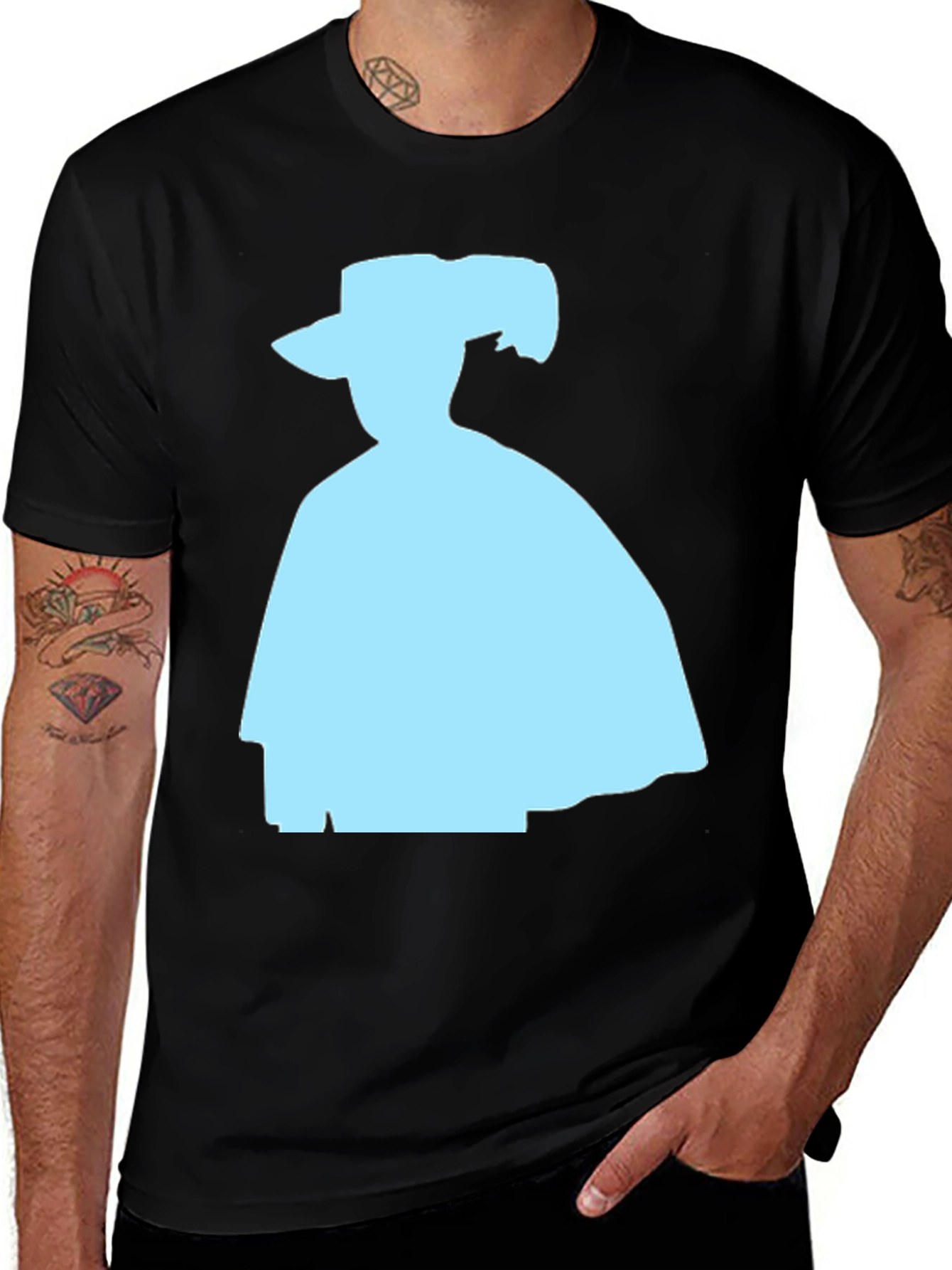 Variant 13 of Silhouette Tee: Light Blue Shape on Black