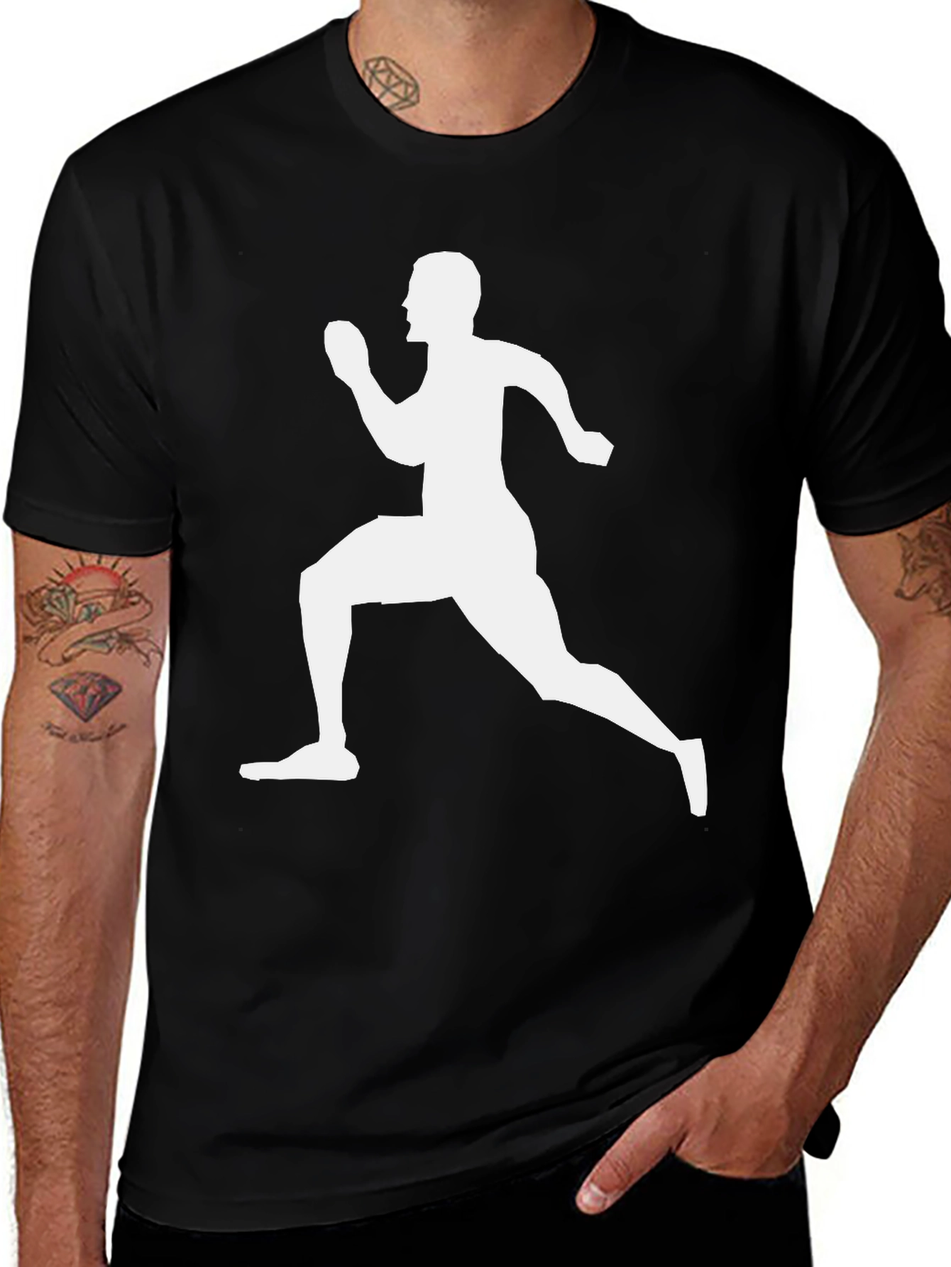 Variant 7 of Men's Black T-Shirt with Runner Graphic
