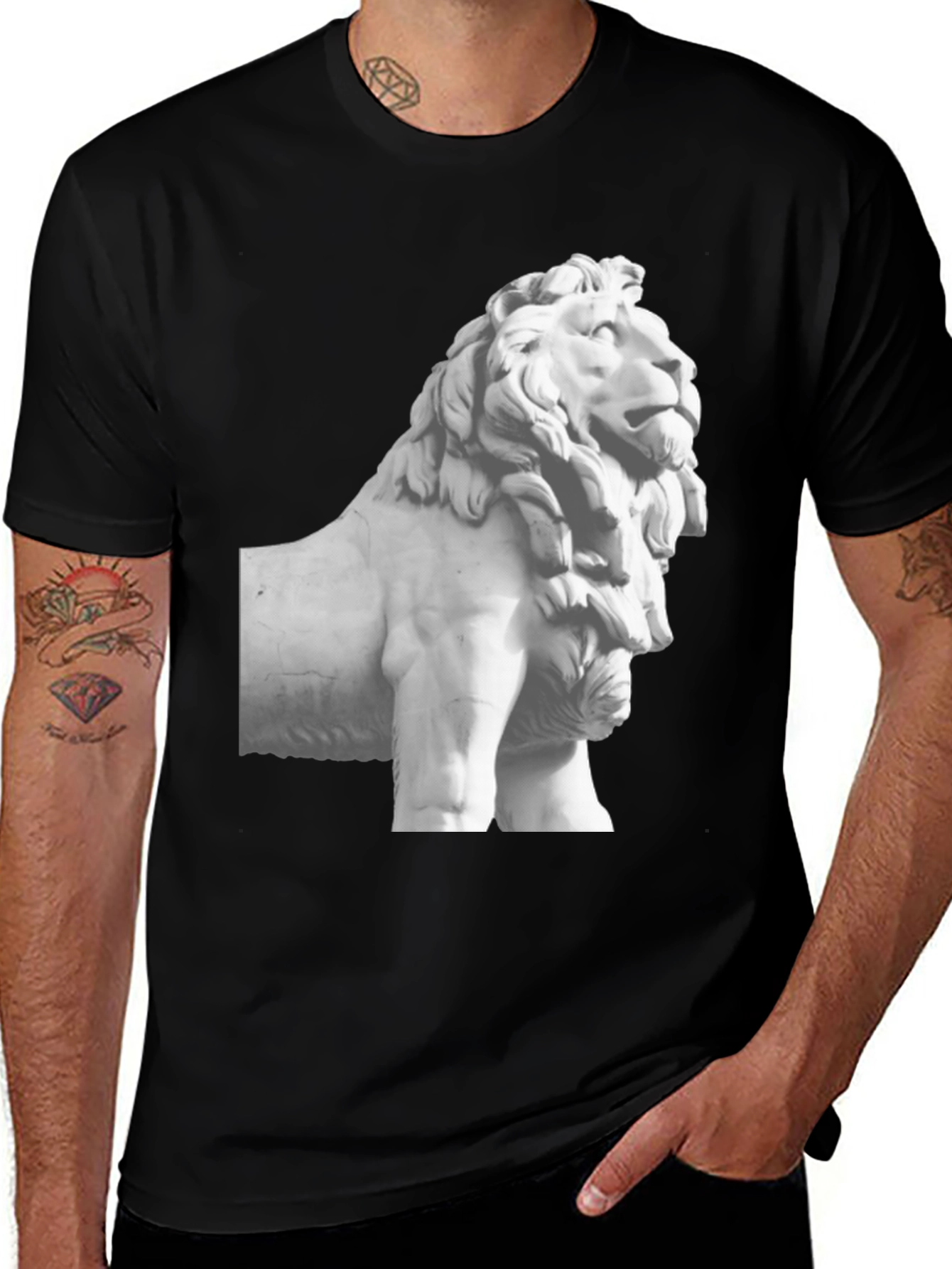 Variant 15 of Lion Statue Graphic Tee - Black