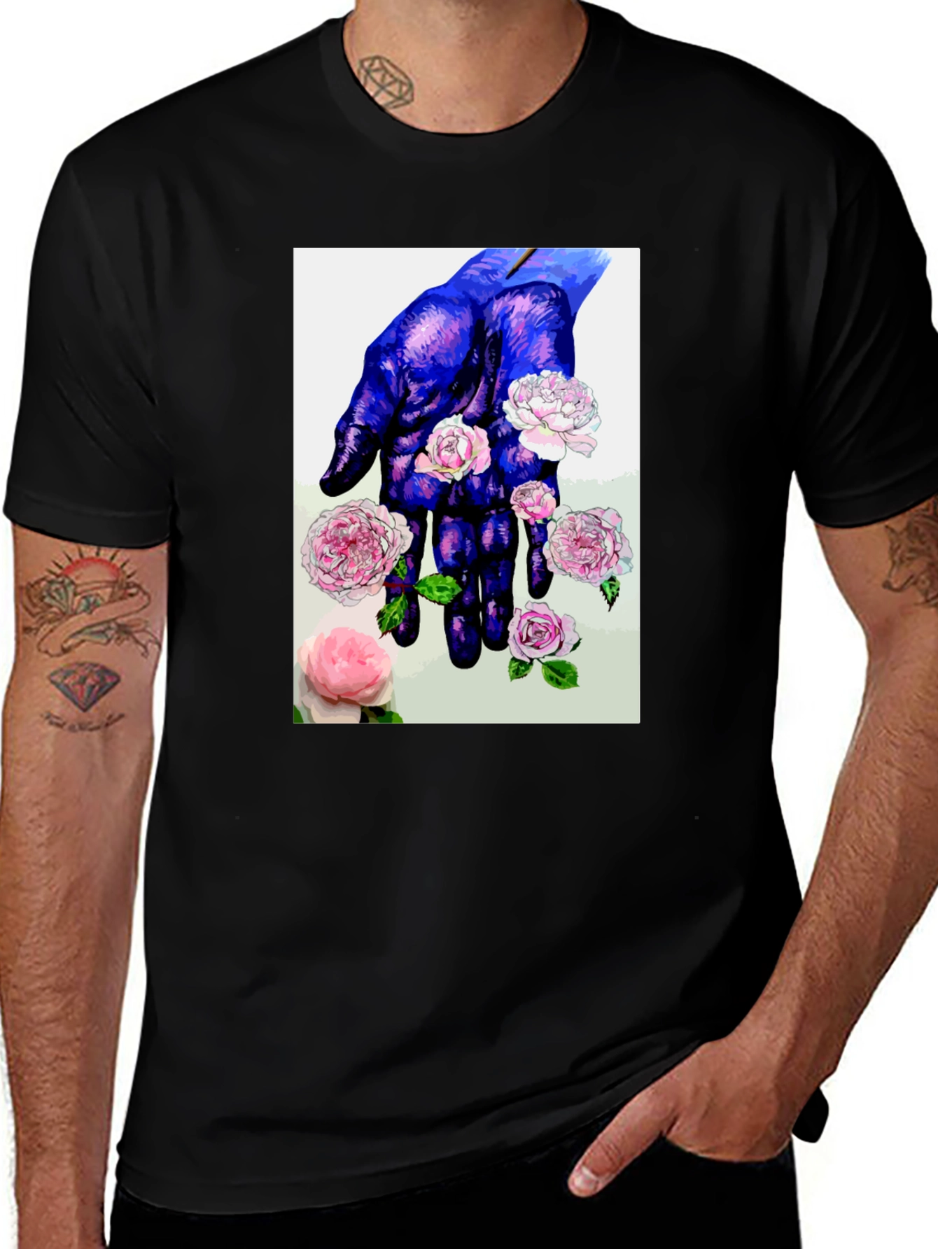 Floral Hand Print T-Shirt - Unique Artistic Design