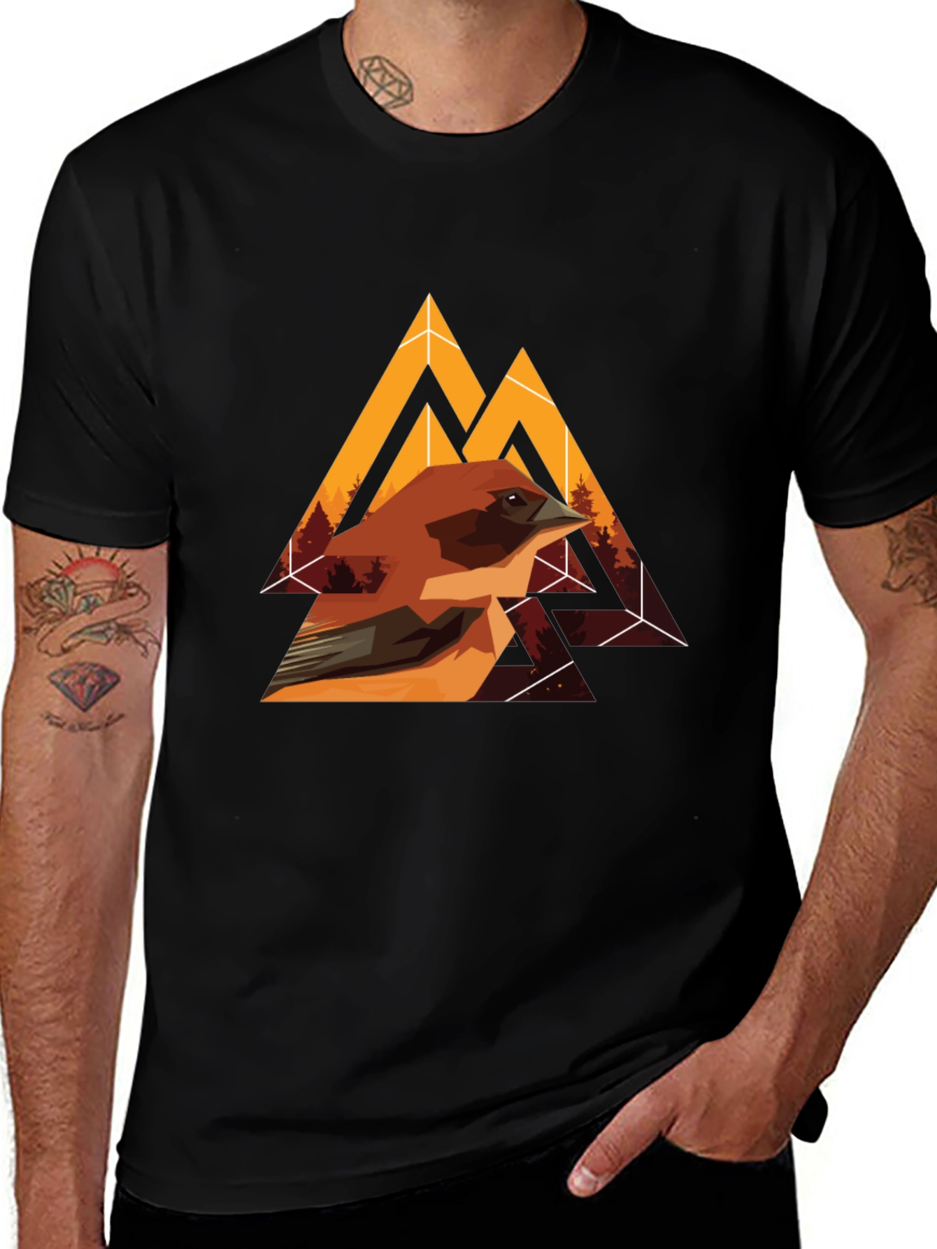 Variant 25 of Geometric Bird & Mountain Graphic Tee