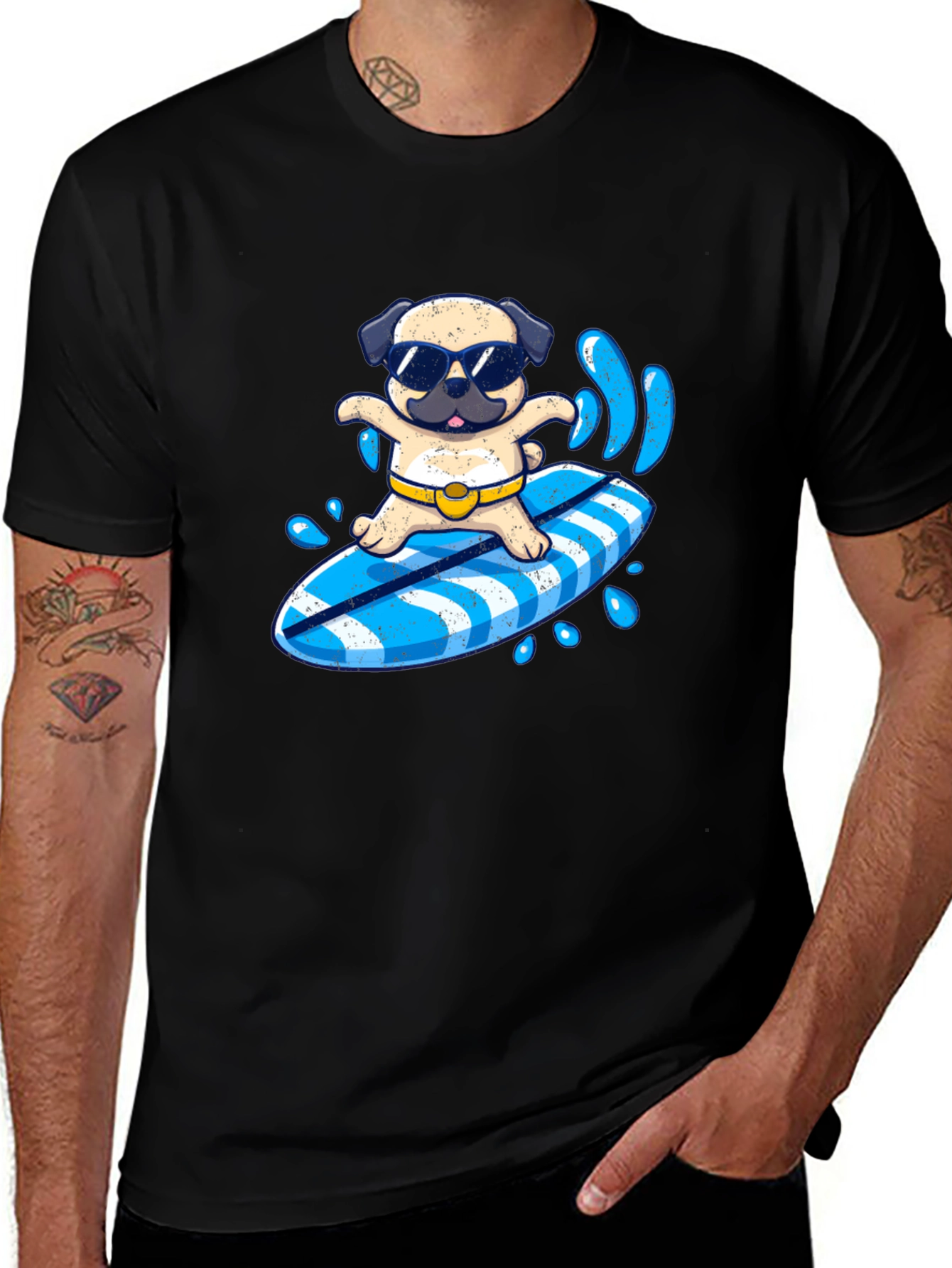 Variant 6 of Surfing Pug T-Shirt - Summer Fun!