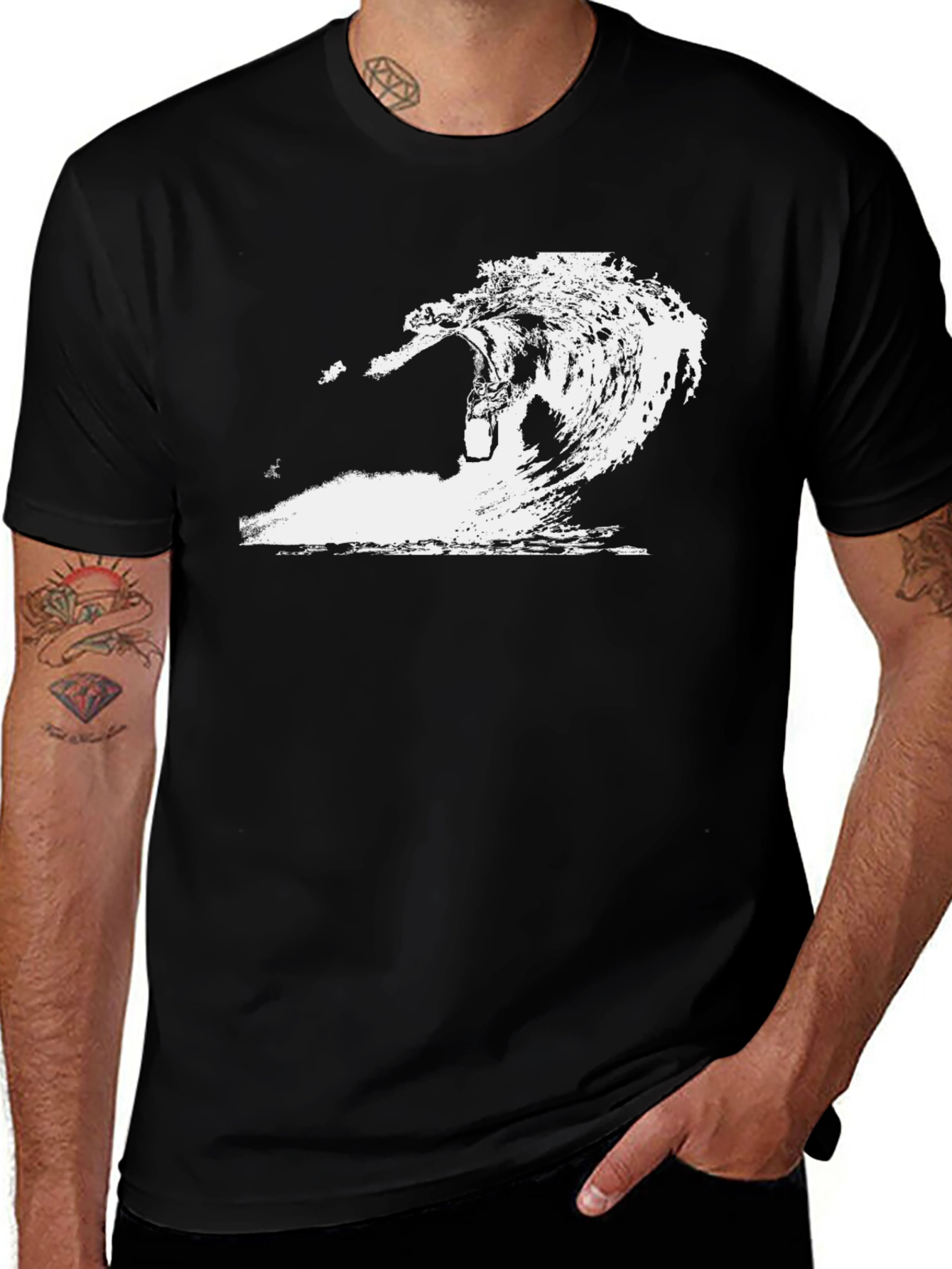 Variant 24 of Men's Black Wave Graphic T-Shirt
