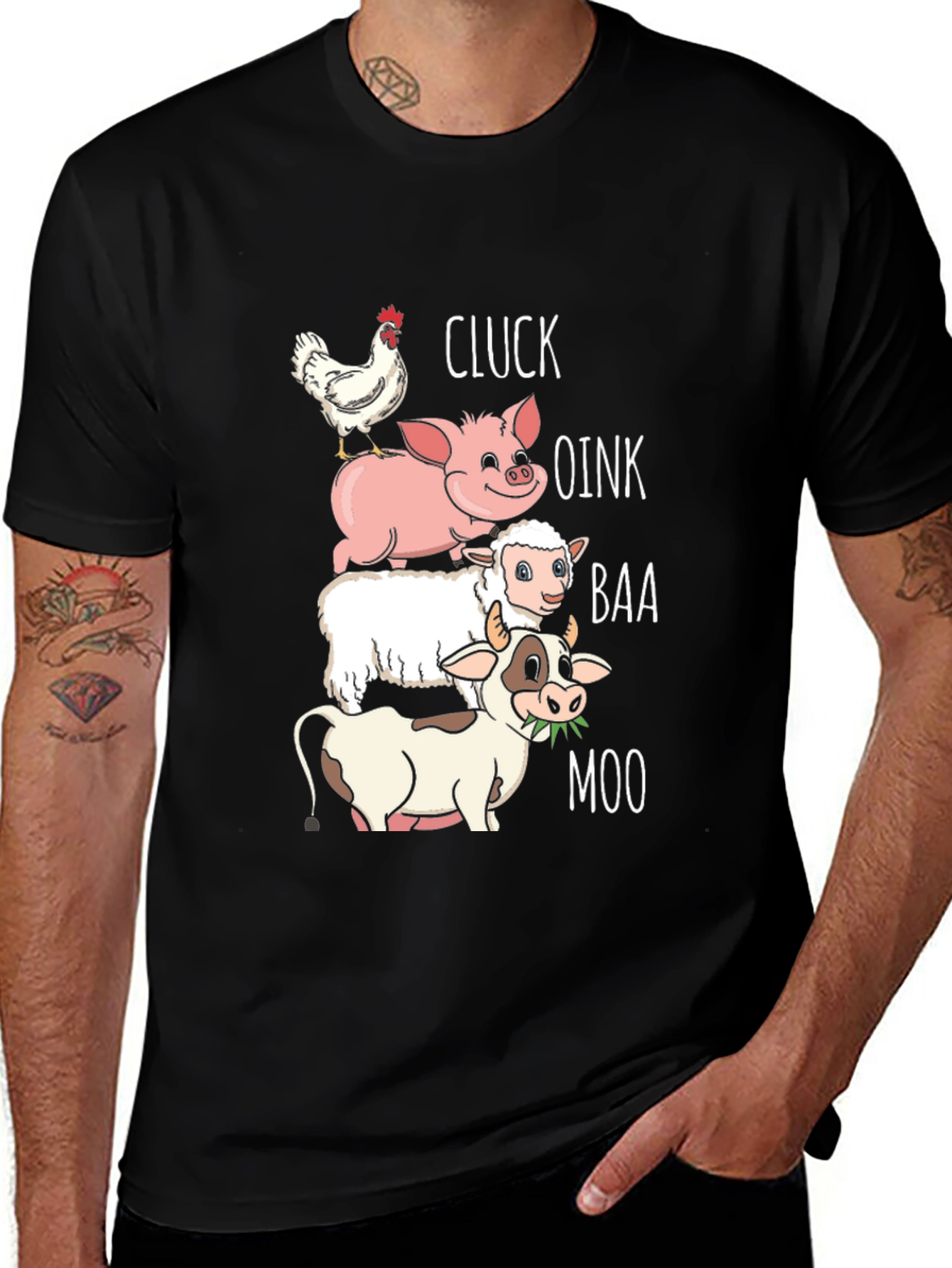 Variant 25 of Farm Animal Sound Stack T-Shirt - Cluck, Oink, Baa, Moo
