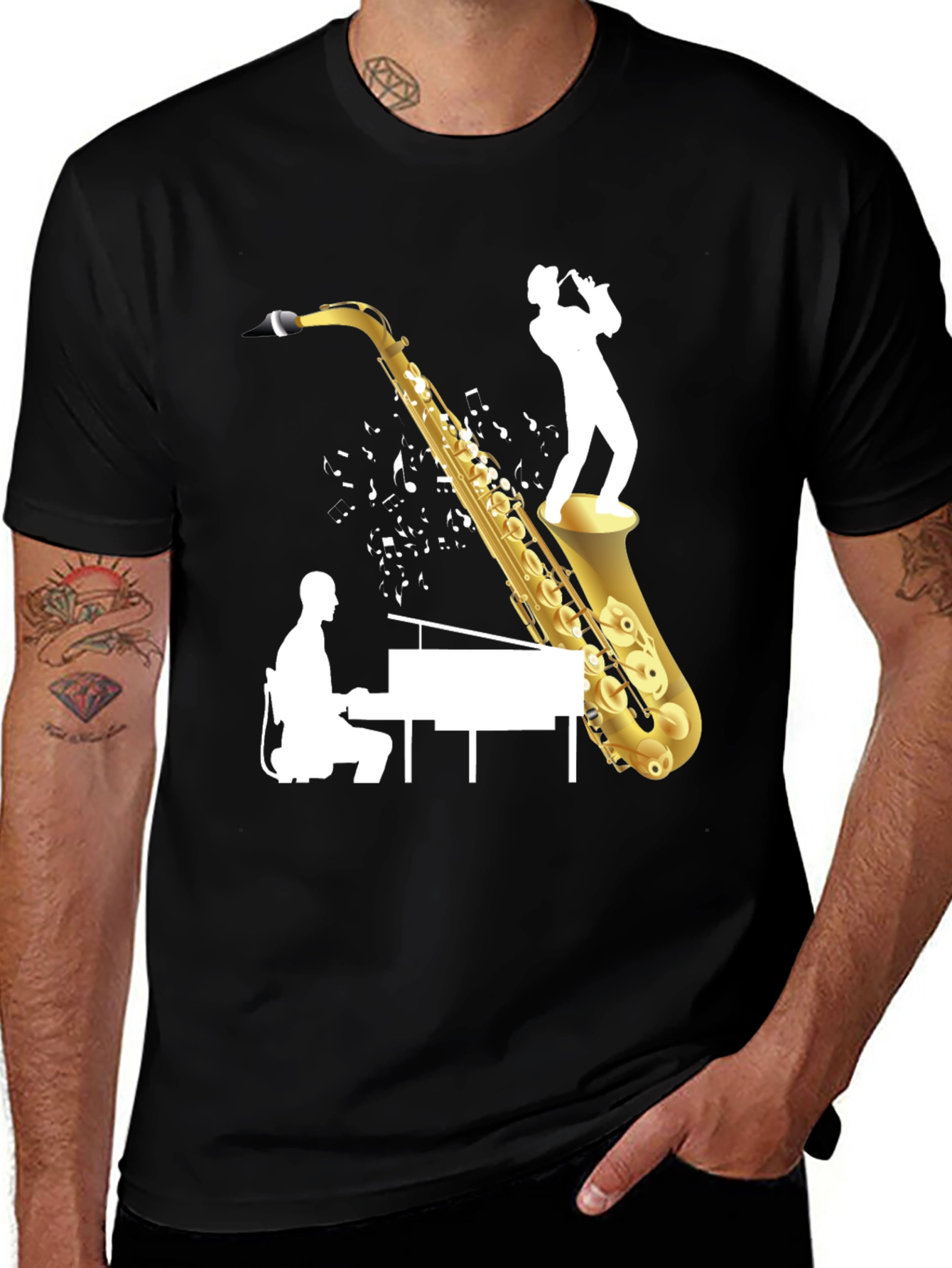 Variant 15 of Jazz Saxophone Piano T-Shirt - Music Lover Tee