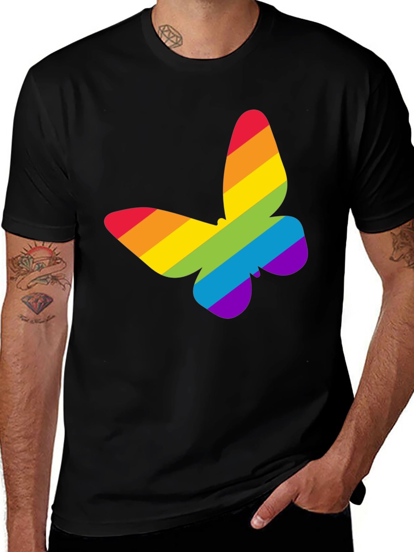 Variant 16 of Rainbow Butterfly Graphic Tee - Black Unisex T-Shirt