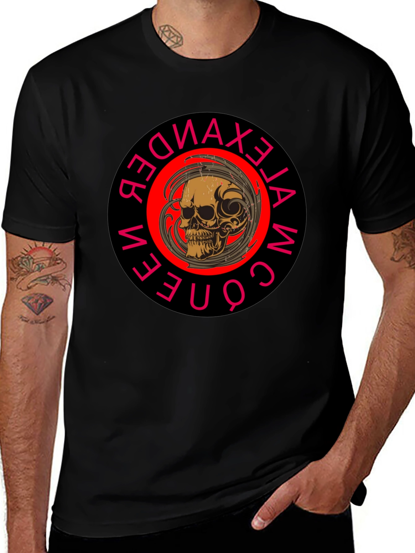 Variant 6 of Skull Graphic Print Crew Neck Black T-Shirt