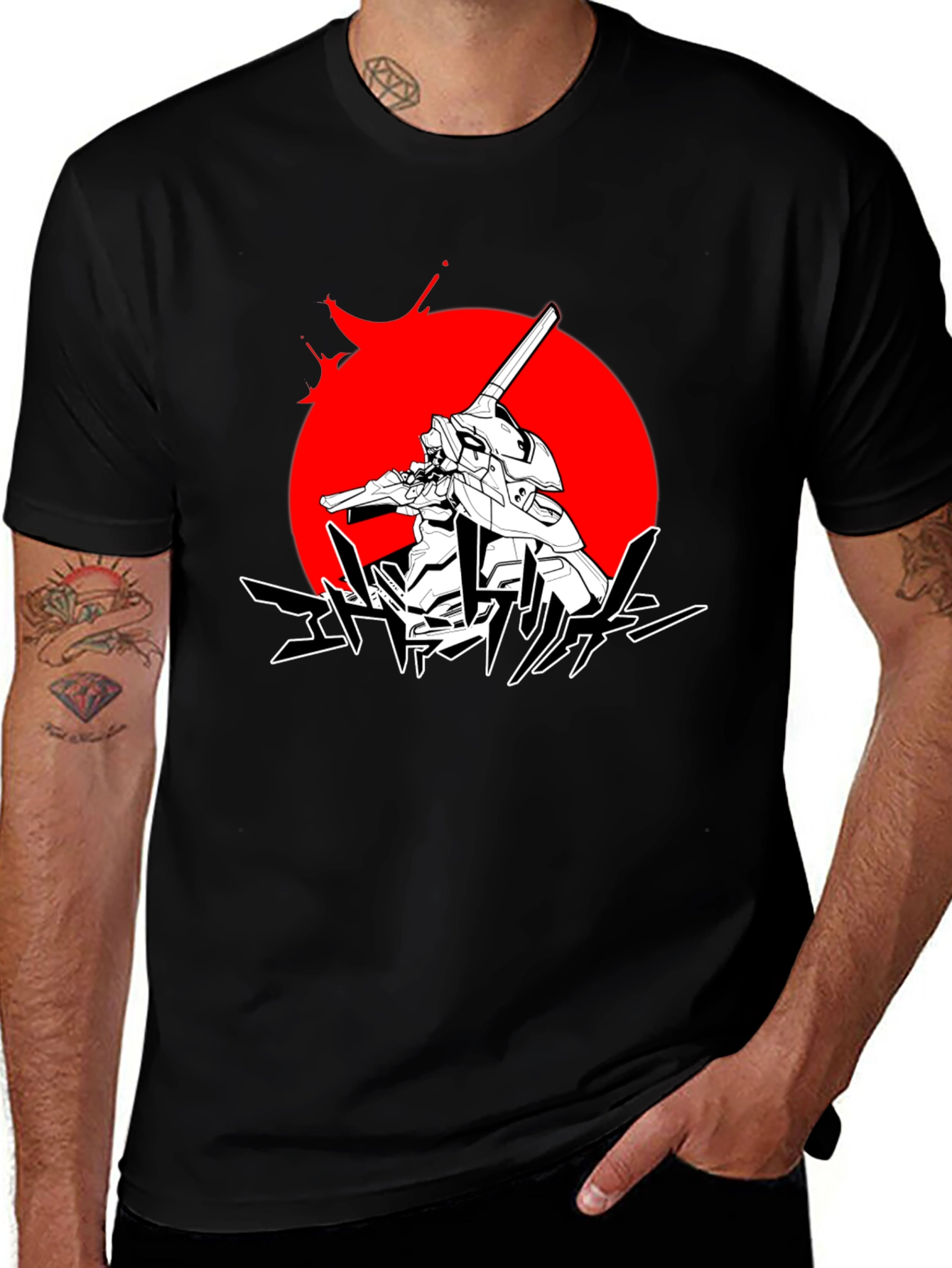 Variant 25 of Anime Mech T-Shirt: Black with Bold Graphic