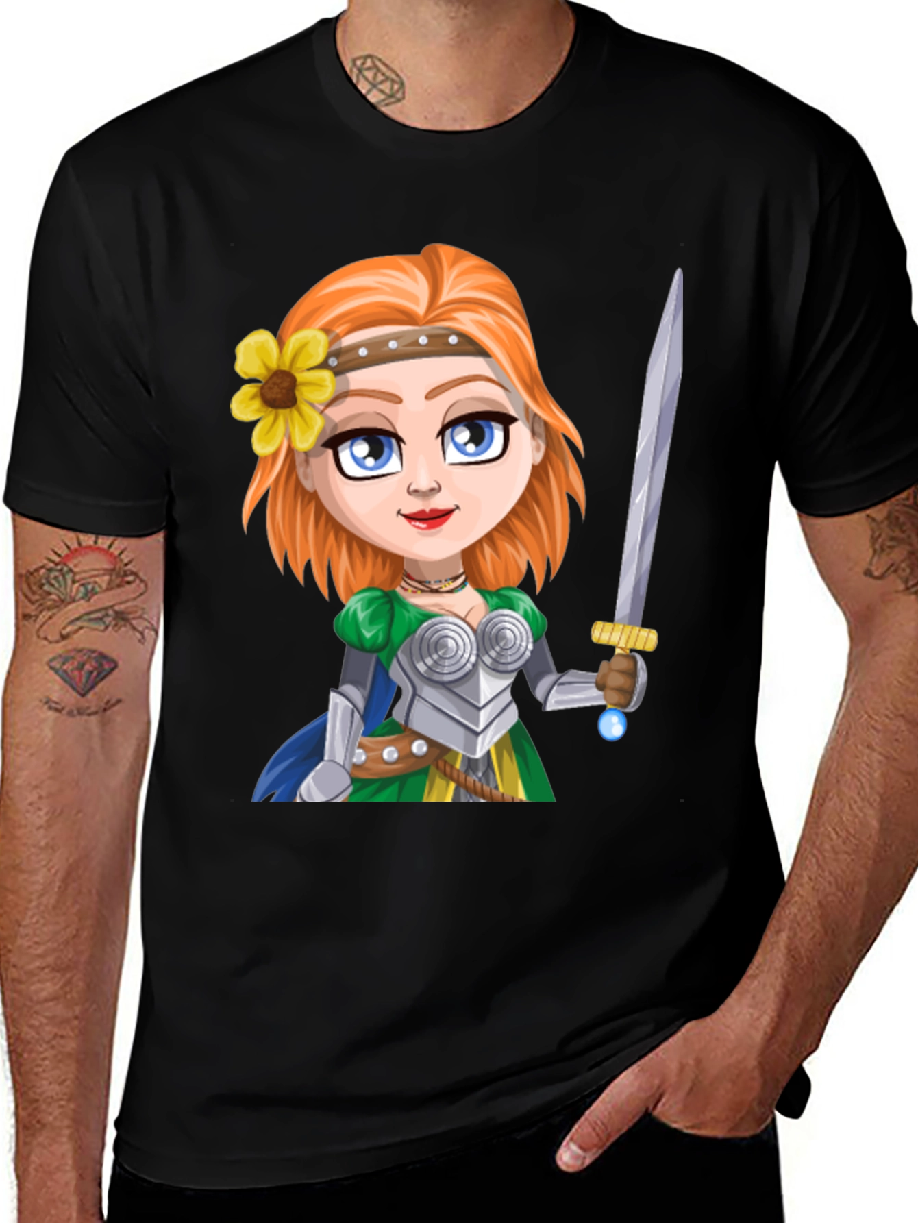 Warrior Princess Cartoon Graphic T-Shirt
