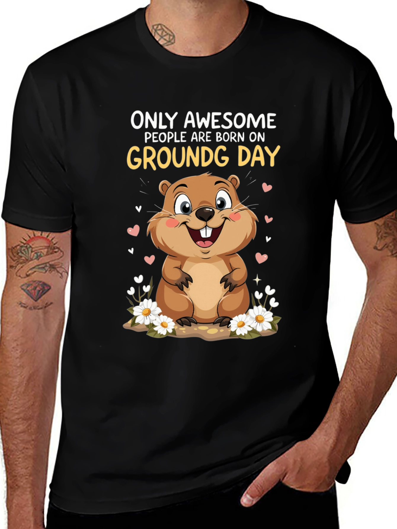 Awesome People Born On Groundhog Day Black T-Shirt