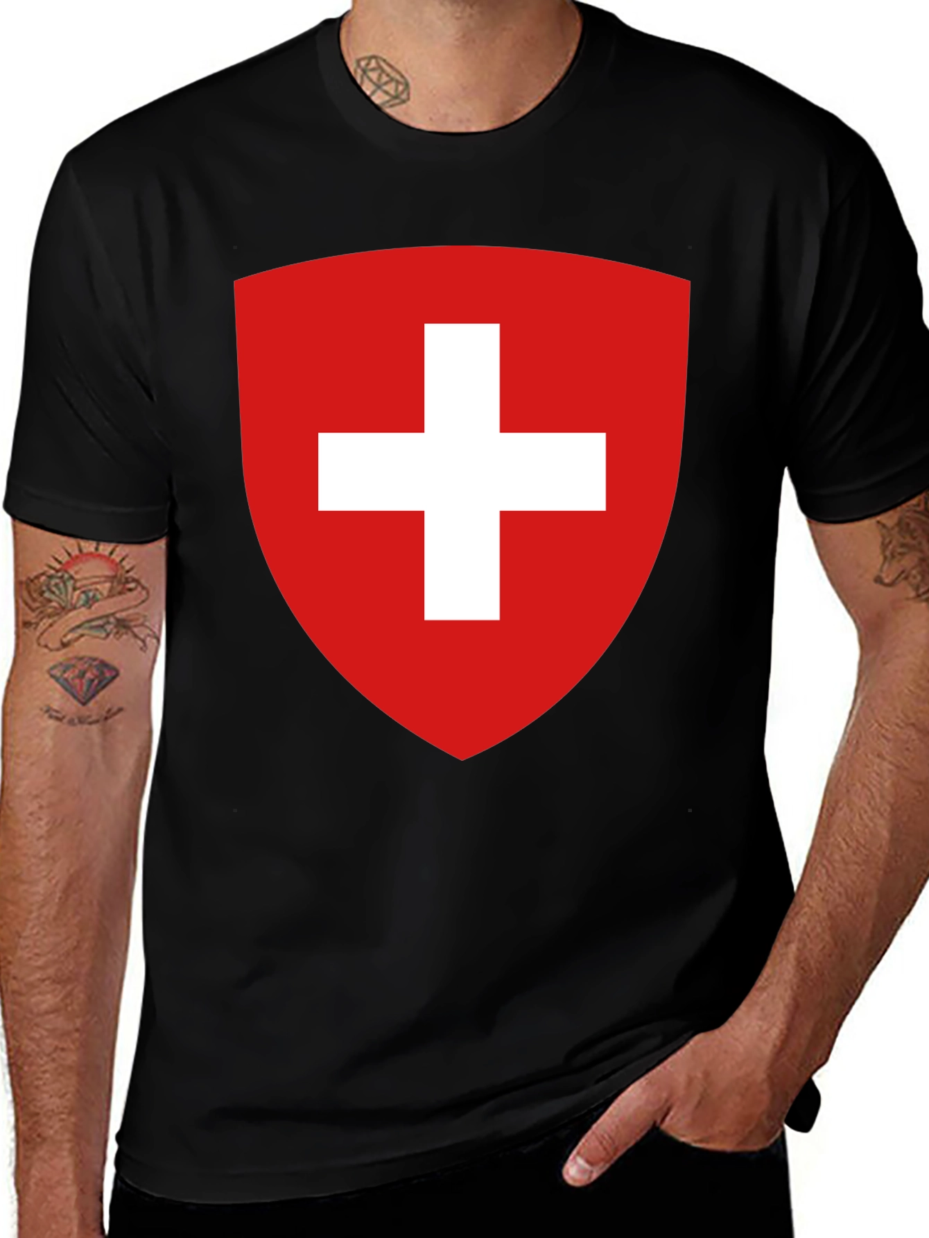 Swiss Flag Shield T-Shirt - Bold Graphic Tee