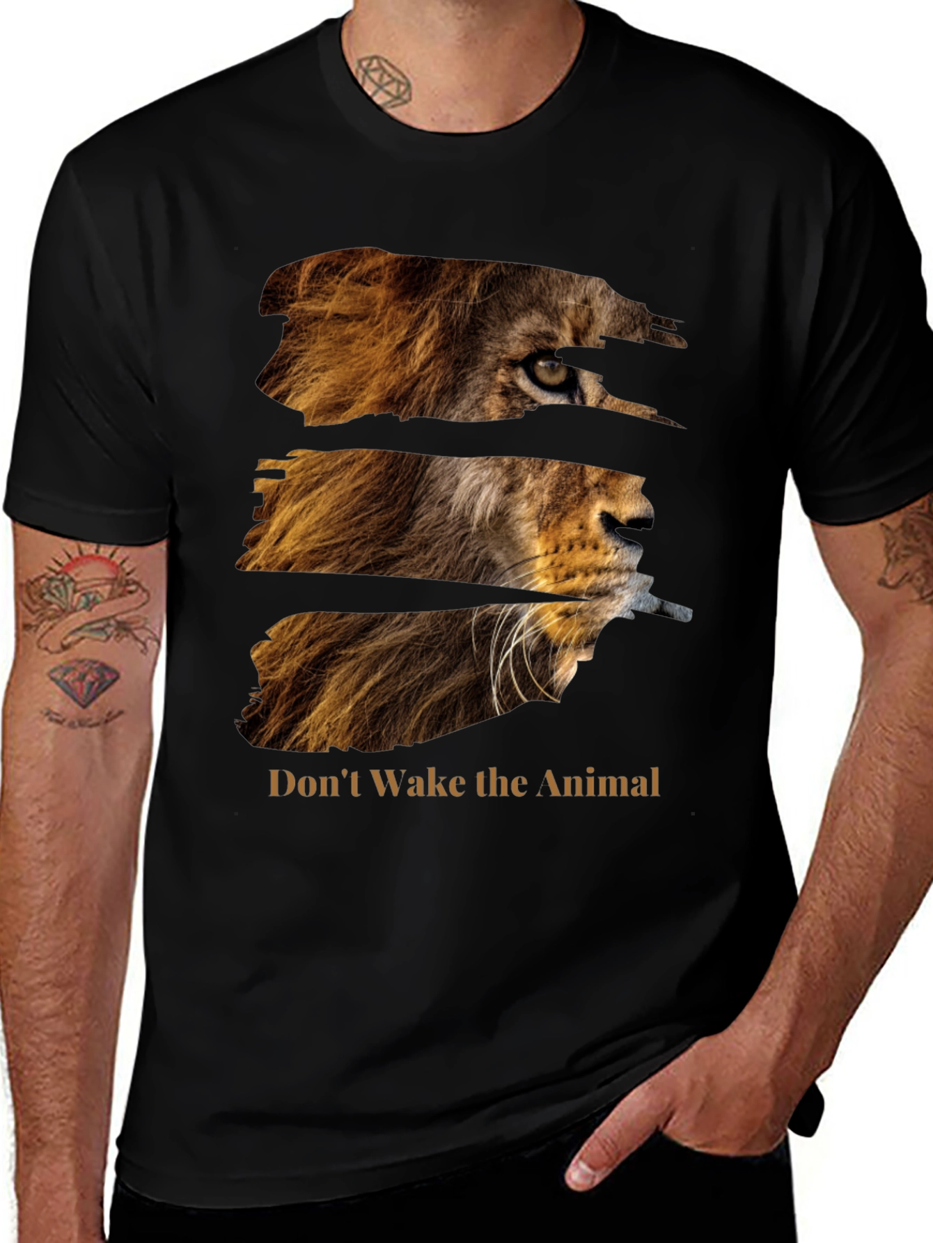 Variant 10 of Lion Graphic Print Black T-Shirt - Don't Wake the Animal