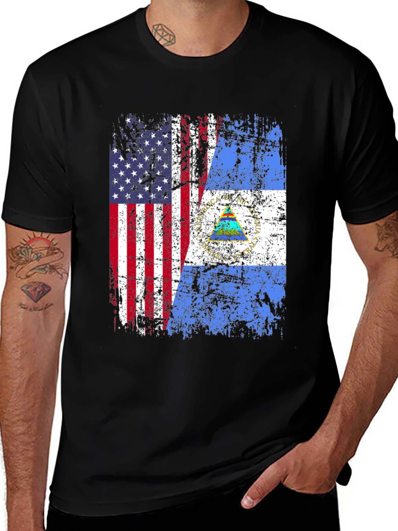 Variant 5 of USA Nicaragua Flag Distressed Graphic T-Shirt