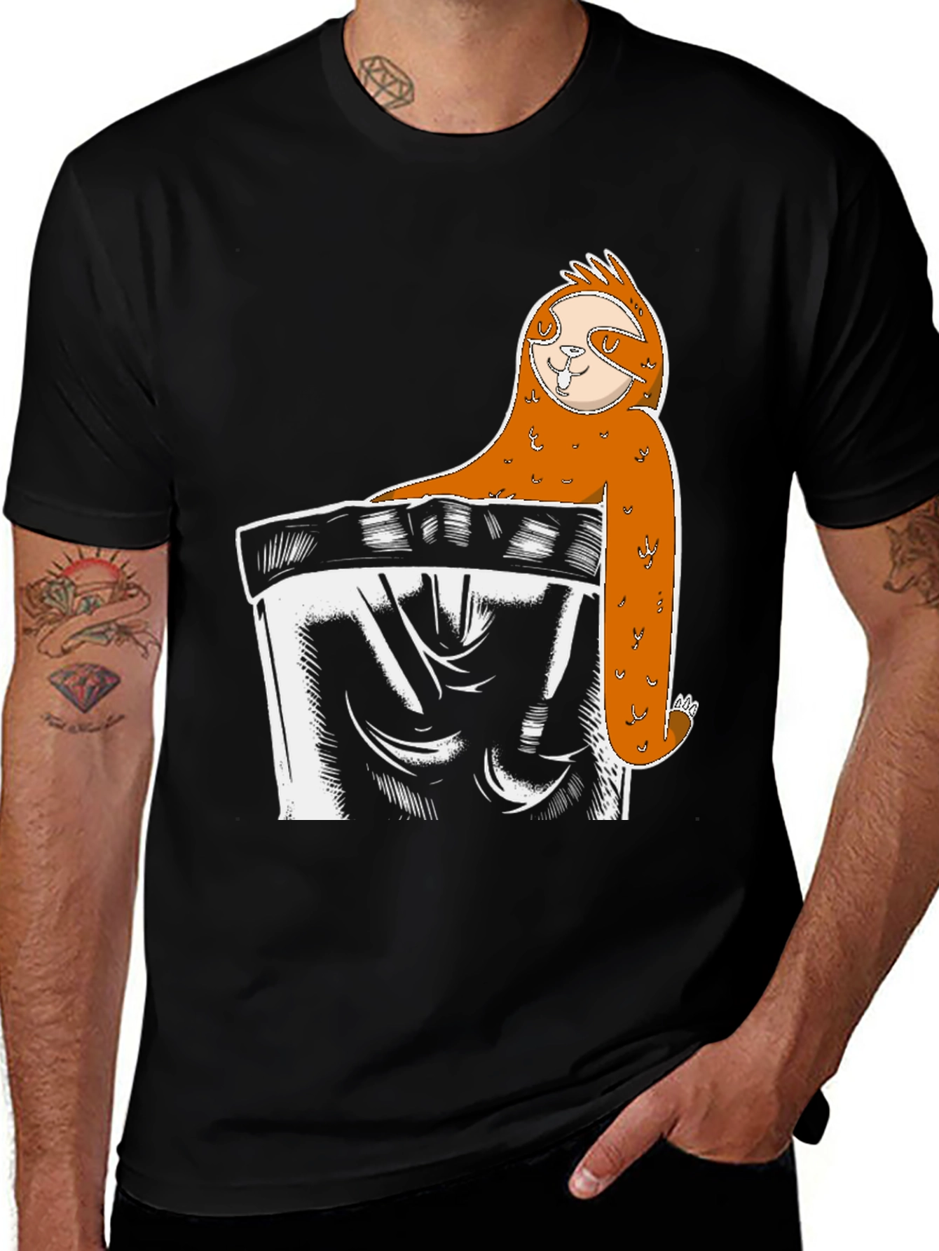 Variant 27 of Sloth in Pocket Graphic Tee - Comfy Casual Style