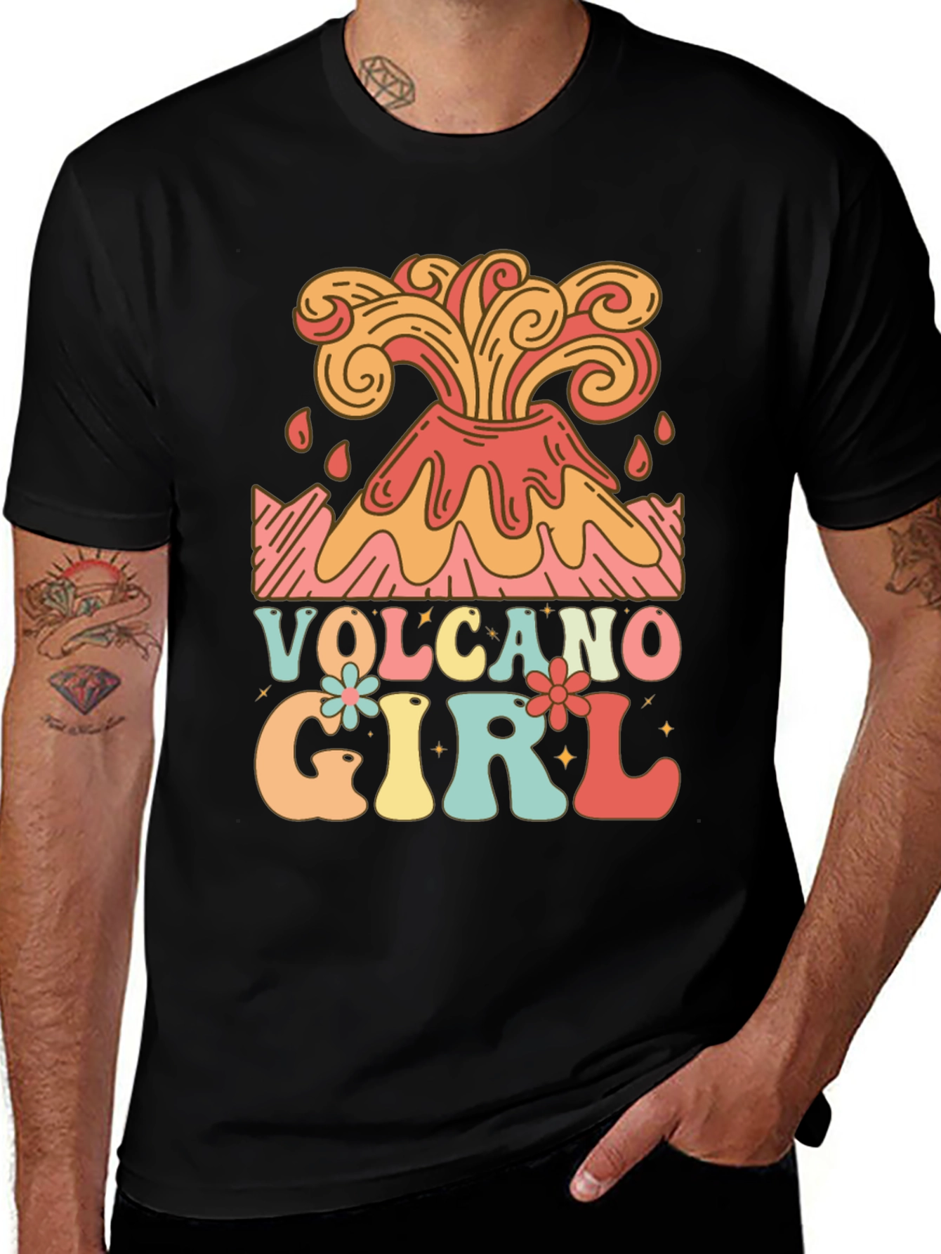 Variant 16 of Volcano Girl Retro Graphic Tee - Black Cotton T-Shirt