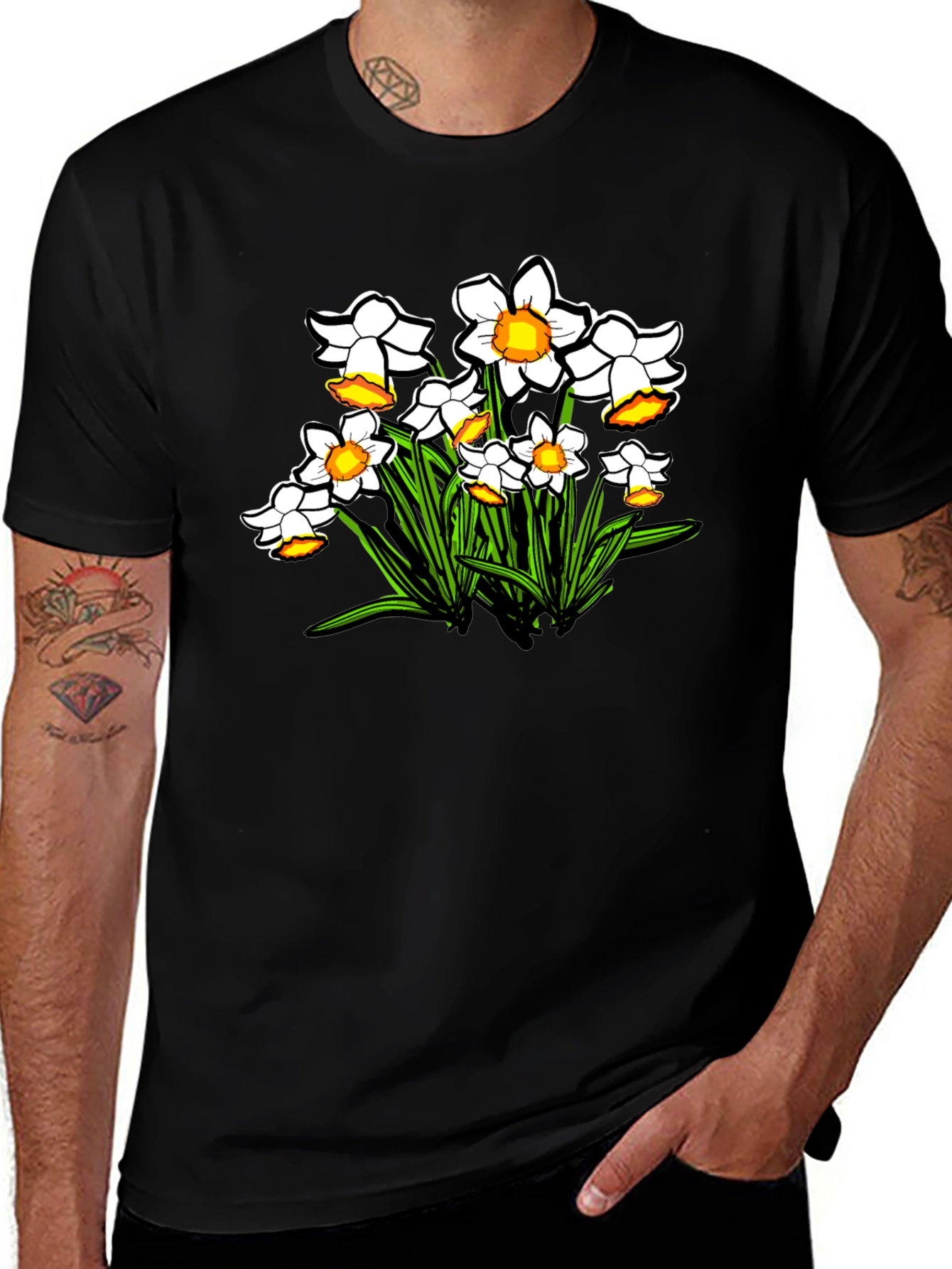 Variant 10 of Floral Daffodil Graphic Print Black T-Shirt