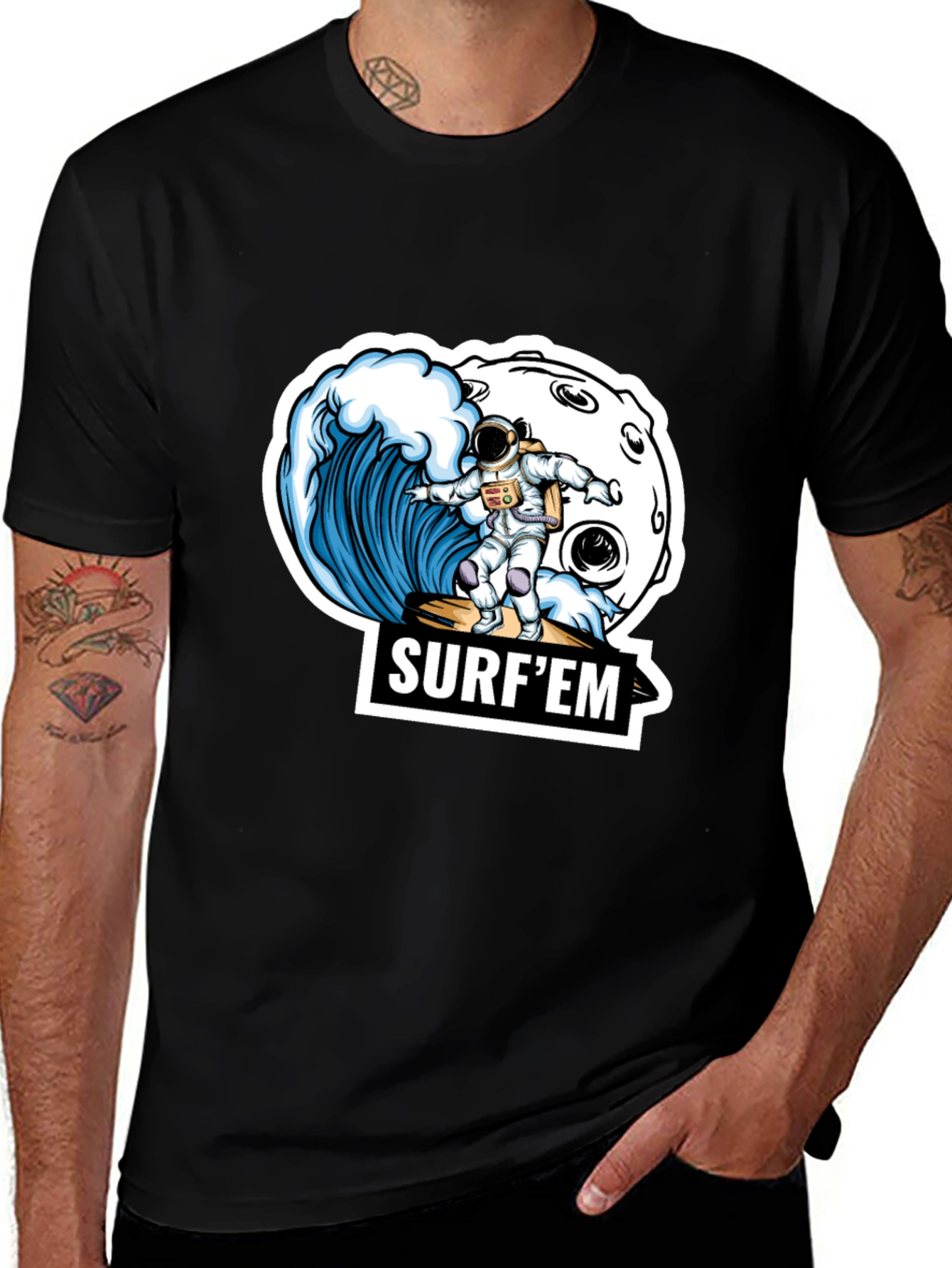 Variant 26 of Astronaut Surfing T-Shirt - Space Wave Design