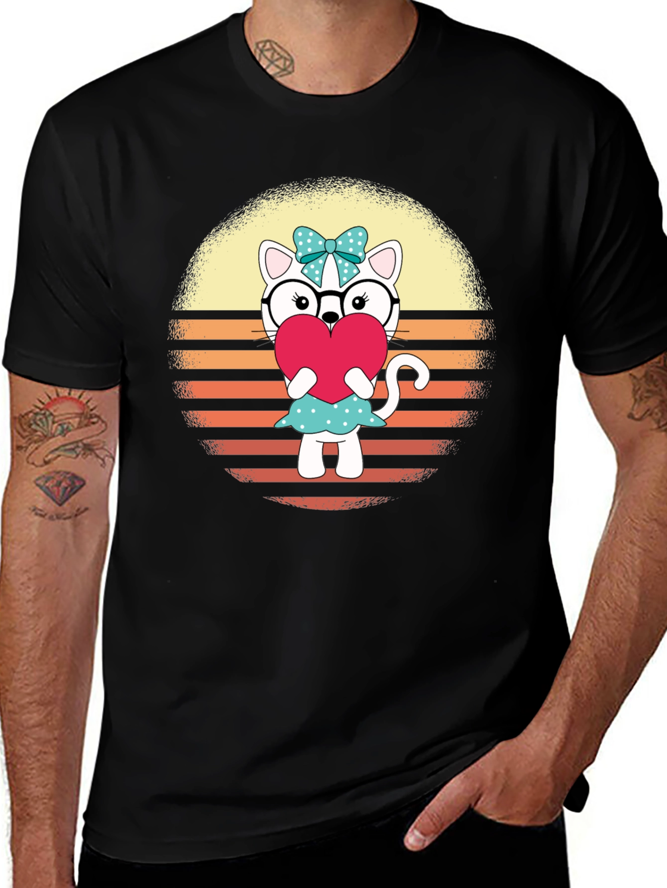 Variant 2 of Cute Cat Heart T-Shirt - Fun Retro Design