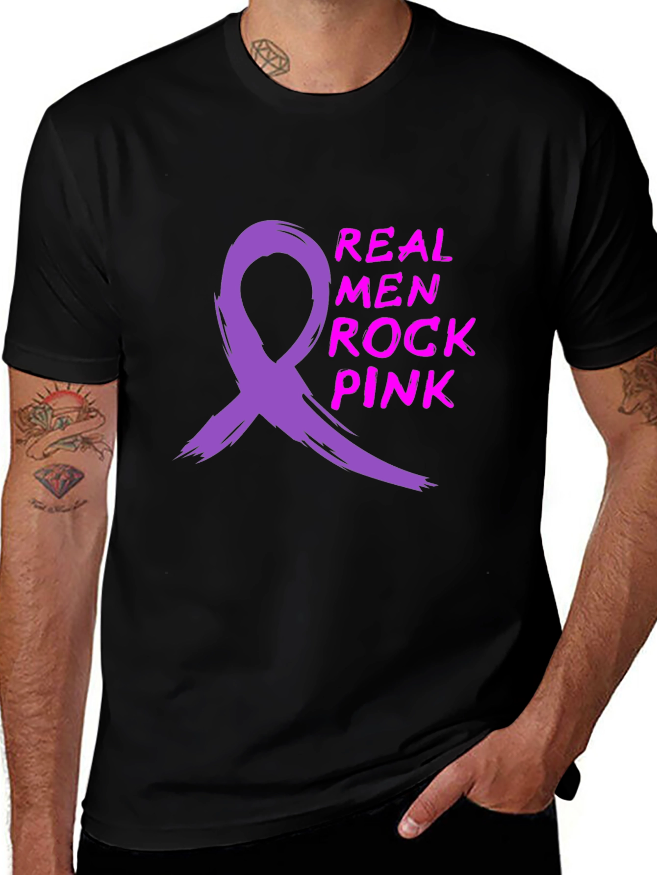 Variant 14 of Real Men Rock Pink Ribbon Graphic Tee