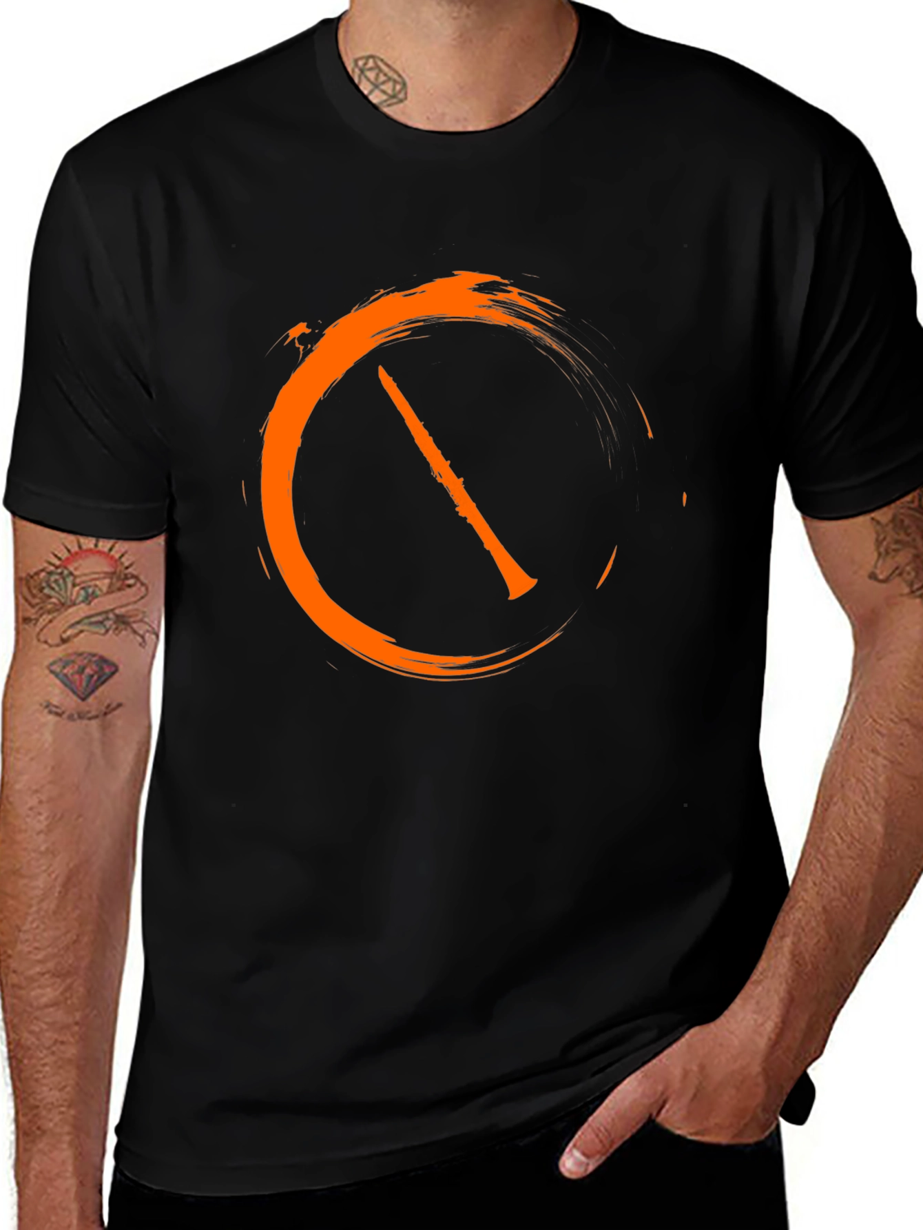 Variant 29 of Men's Black T-Shirt with Orange Circle Design