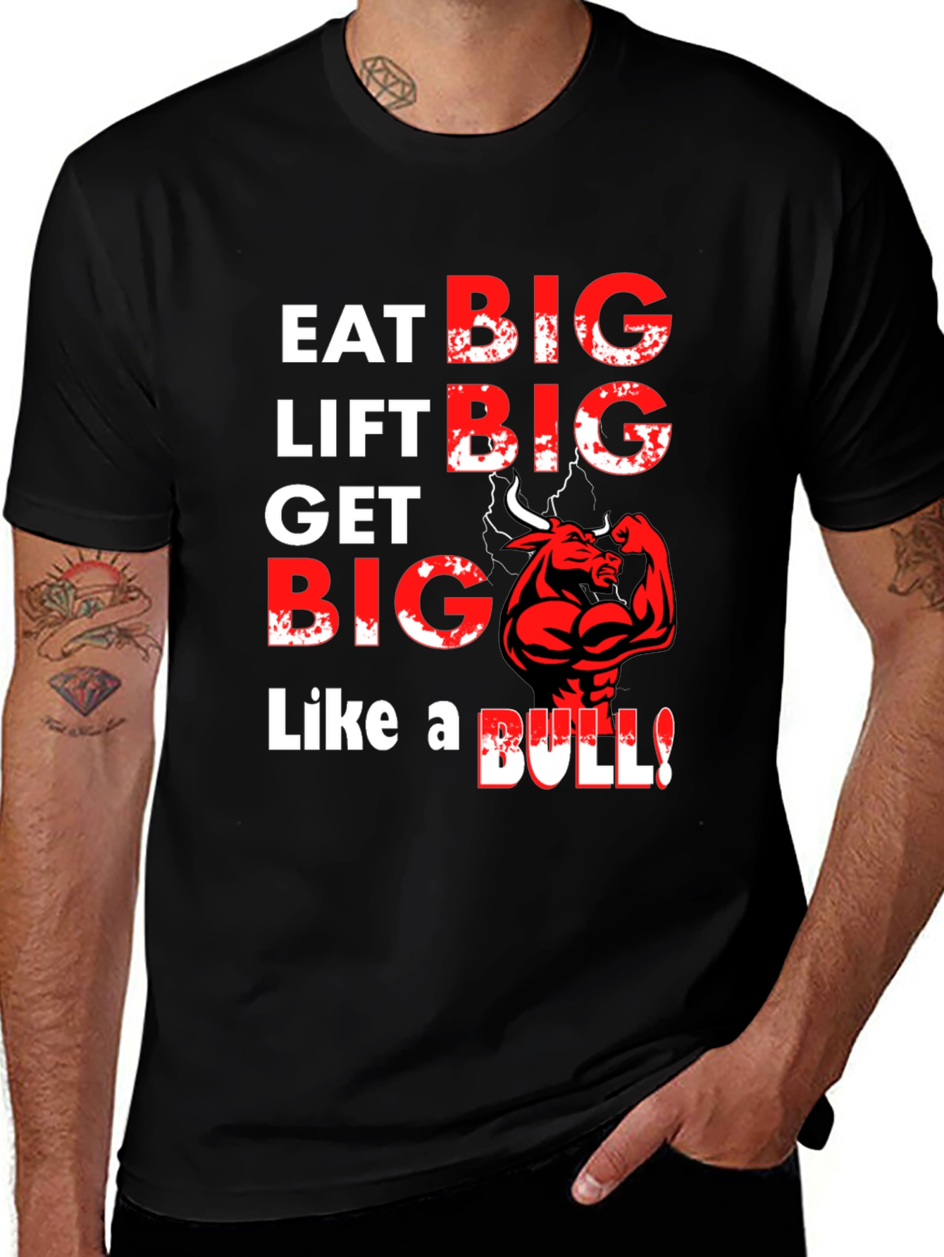 Eat Lift Get Big Bull Graphic T-Shirt