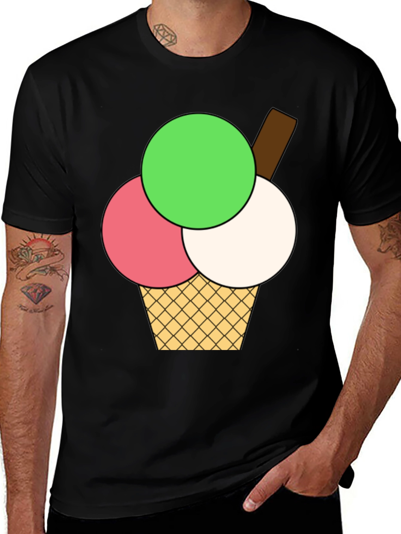 Variant 15 of Ice Cream Graphic Tee - Black Cotton T-Shirt