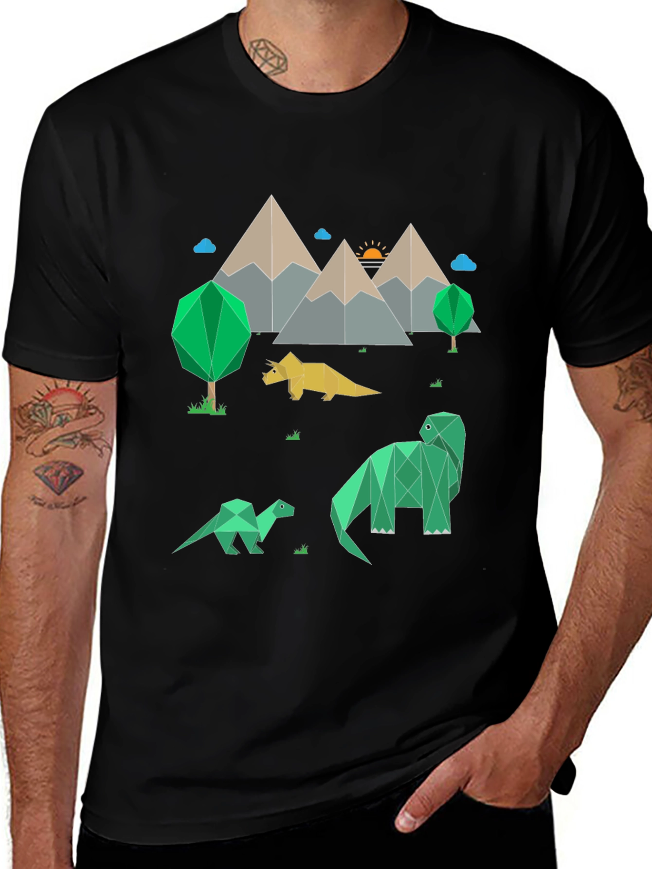 Geometric Dinosaur Landscape Graphic Tee