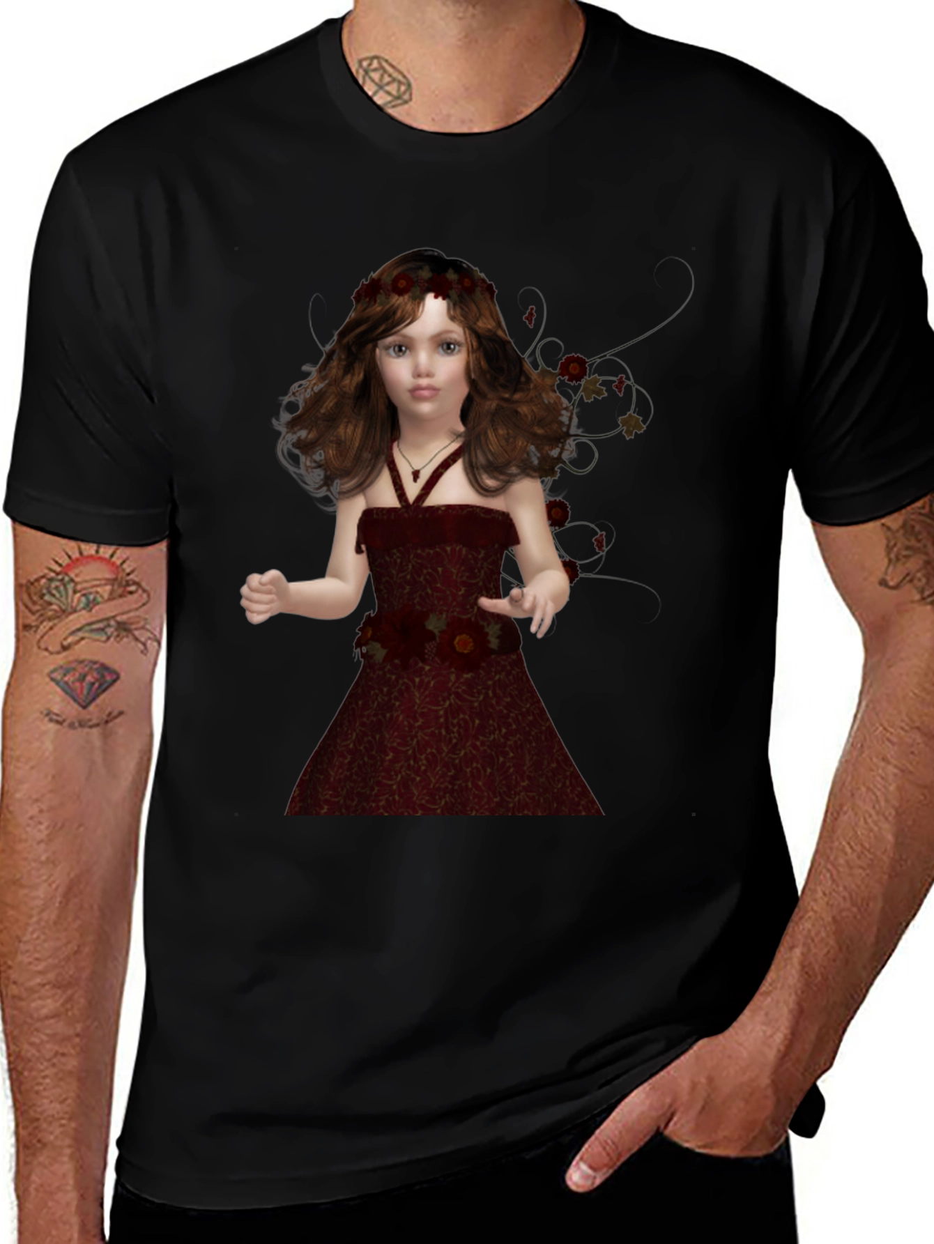 Variant 8 of Black T-Shirt with Digital Girl Print