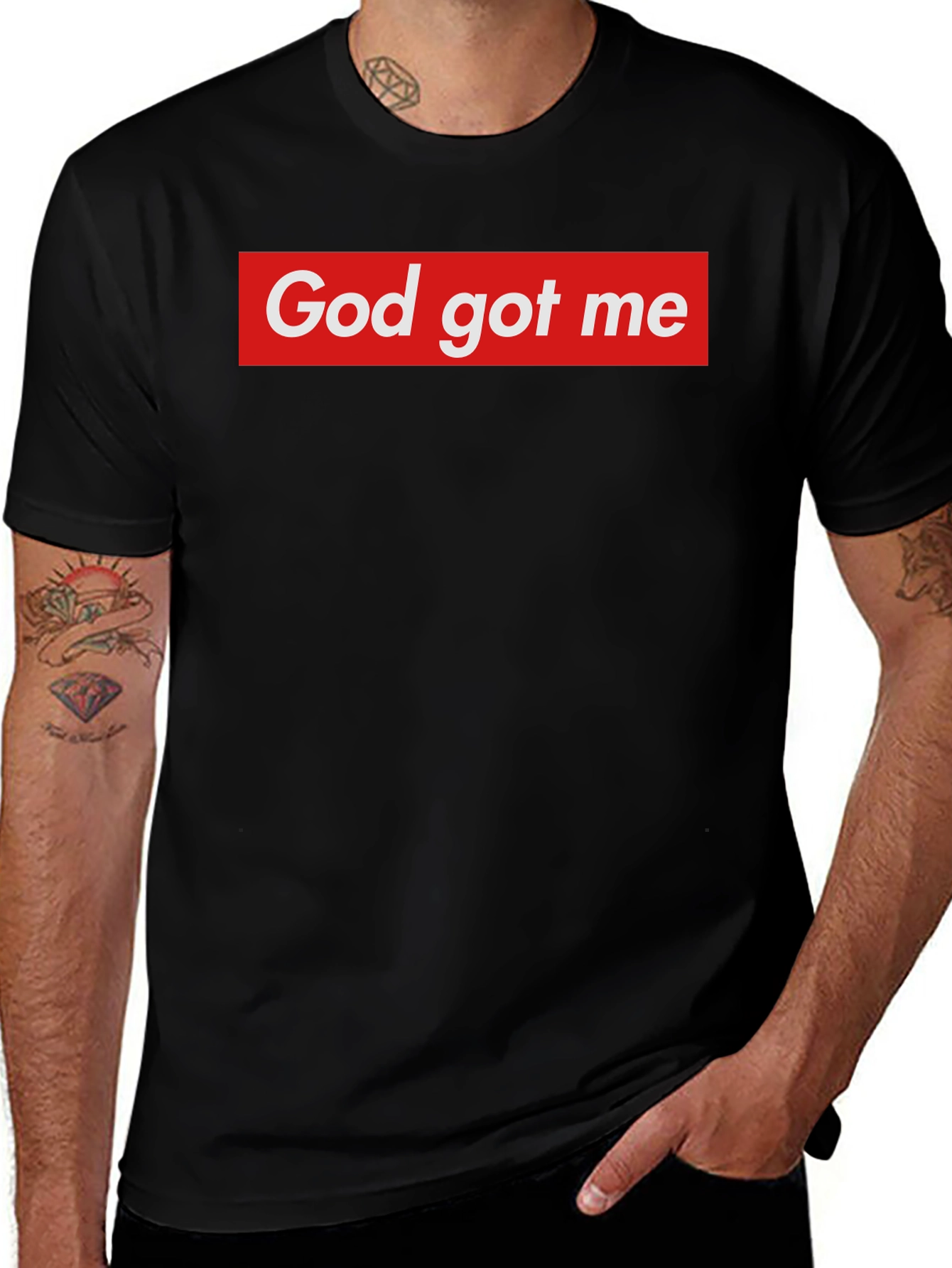 Variant 29 of God Got Me T-Shirt - Supreme Style Box Logo Tee - Black