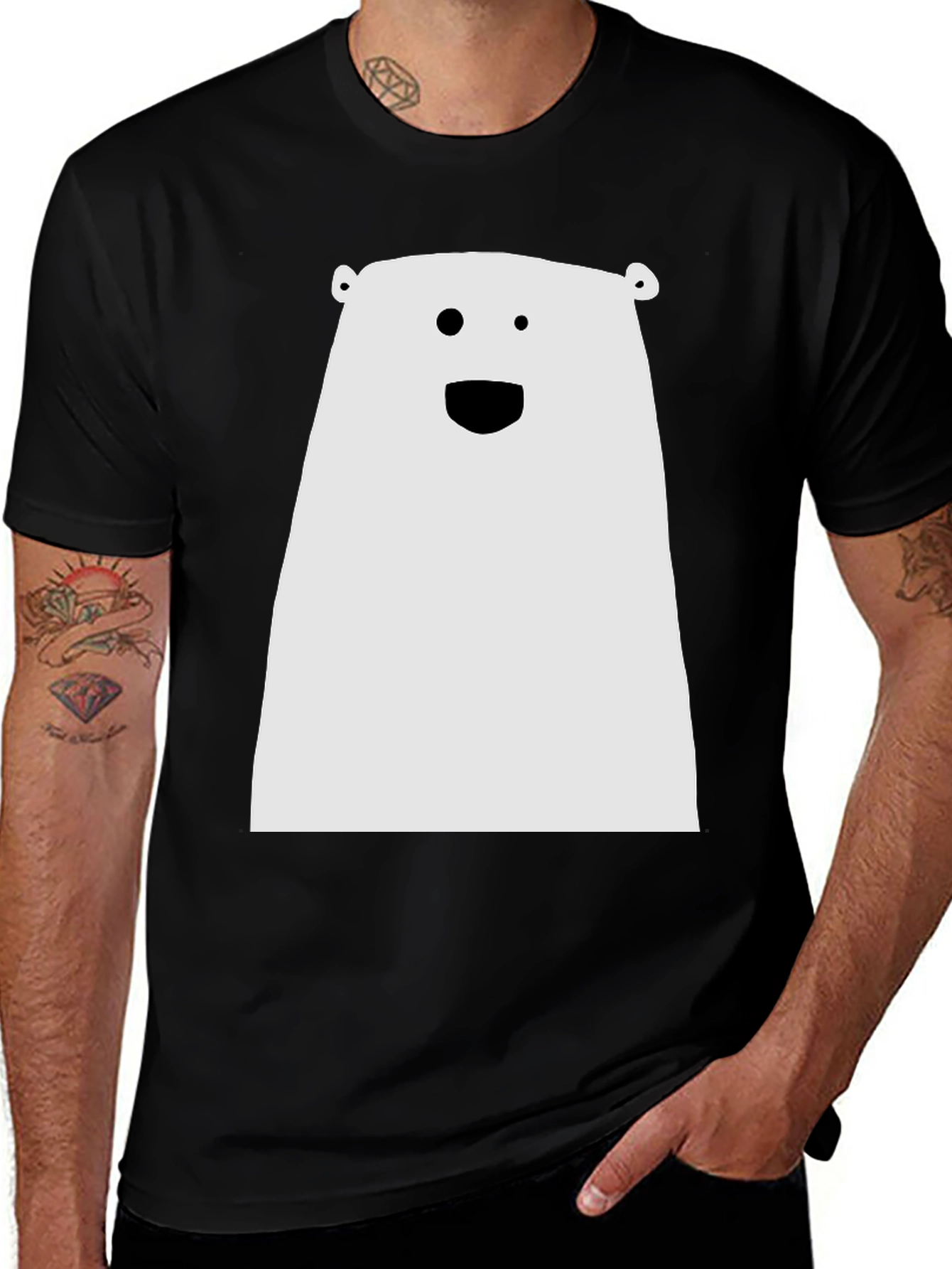 Variant 19 of Funny Minimalist Bear Graphic Black T-Shirt