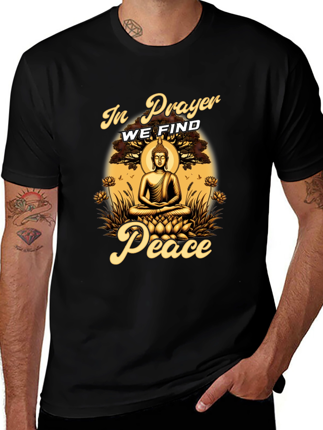 In Prayer We Find Peace Buddha Graphic T-Shirt