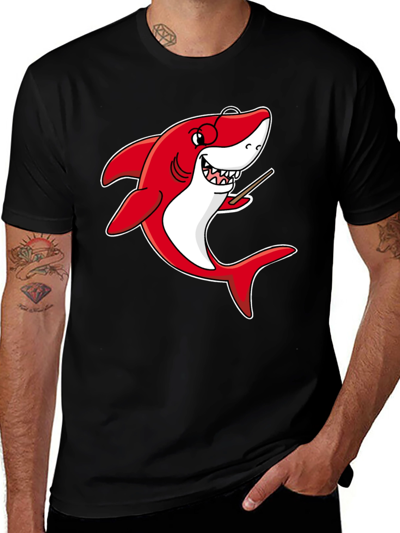 Variant 24 of Cartoon Shark Teacher Graphic Tee - Black