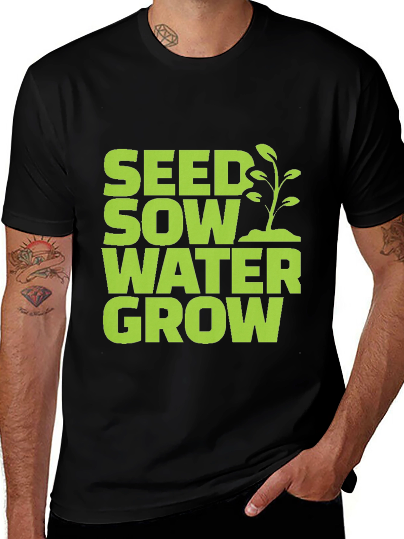 Seed Sow Water Grow Graphic Tee - Black