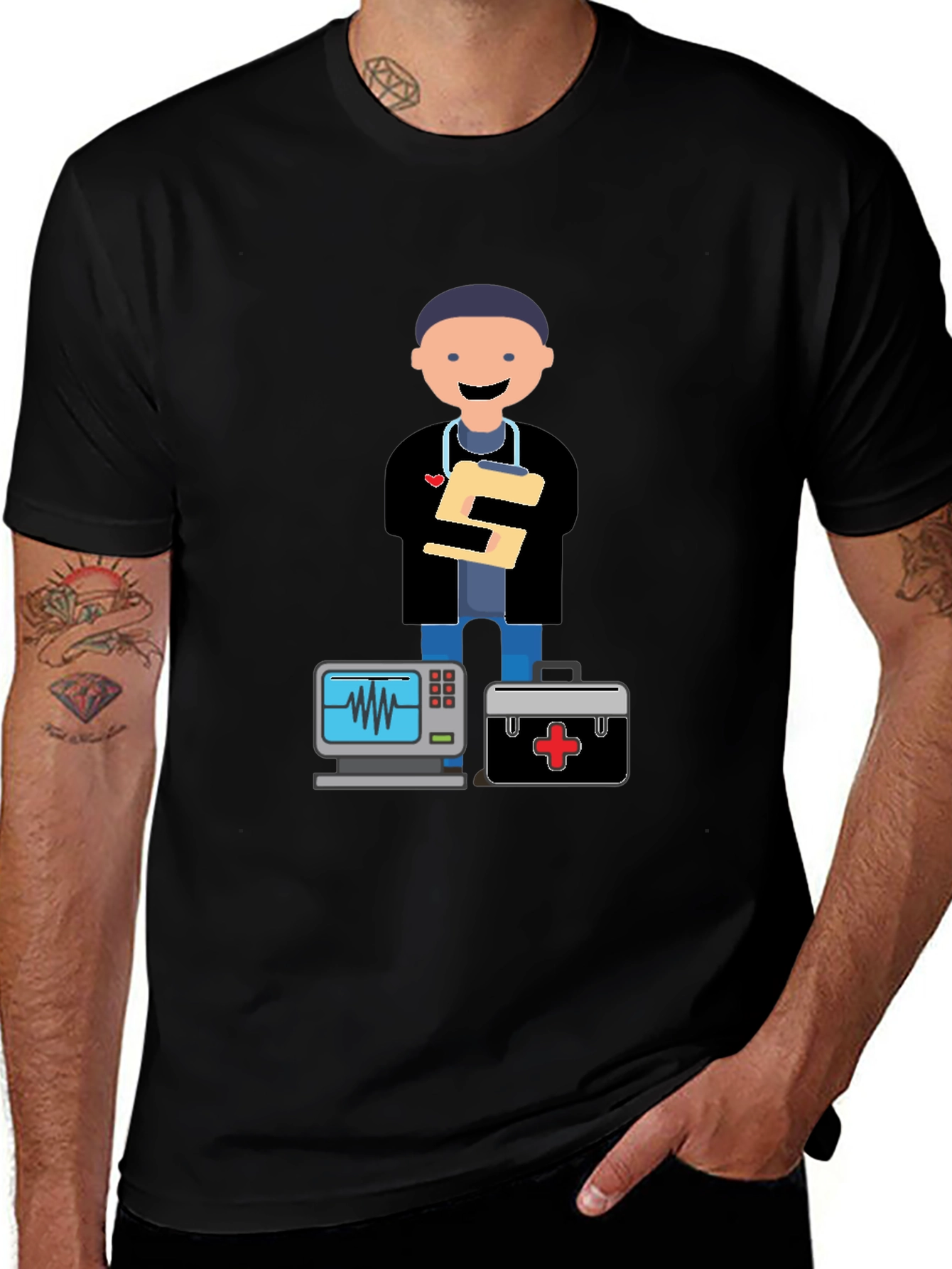 Variant 3 of Cartoon Doctor Black T-Shirt