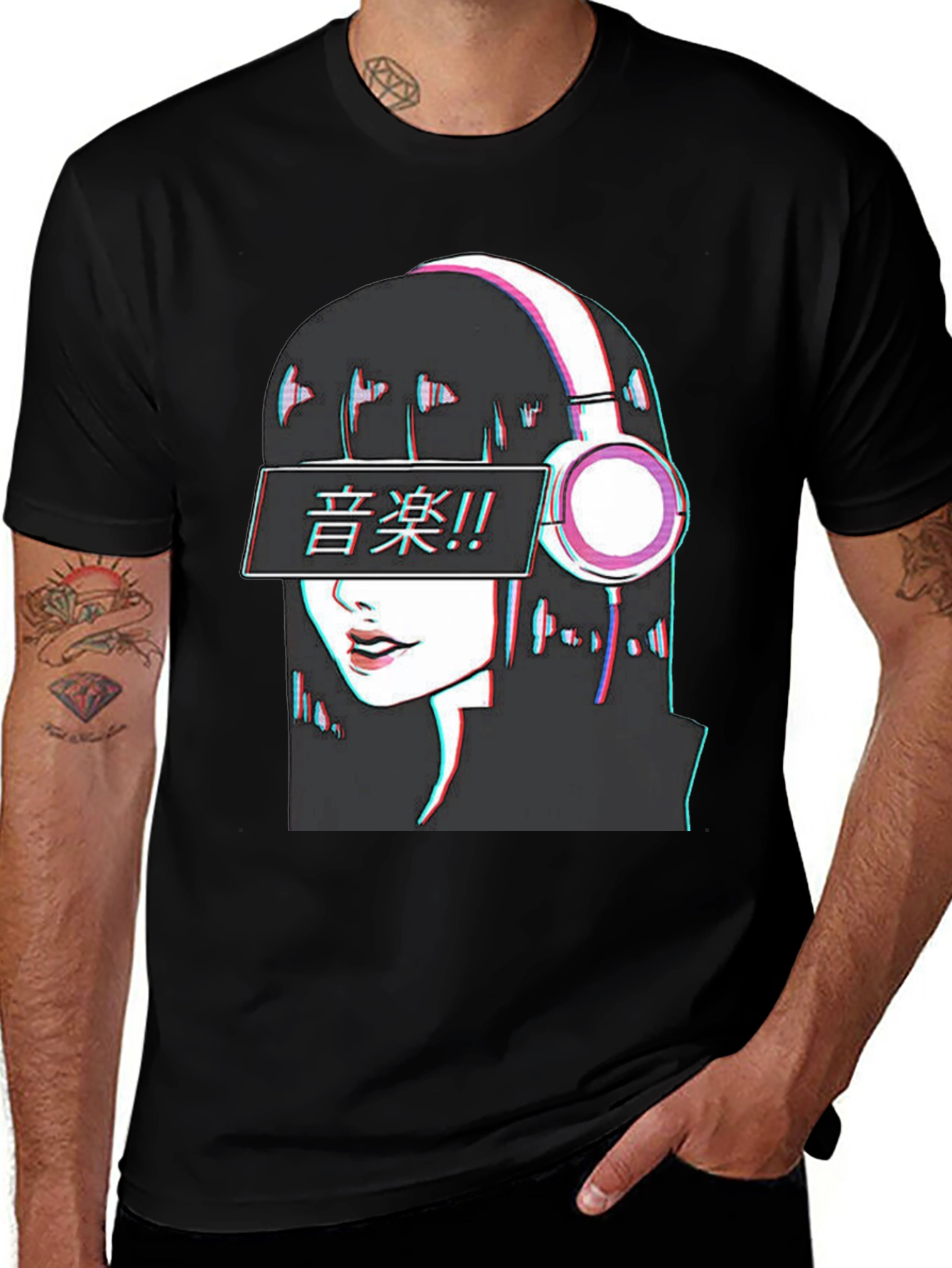 Variant 7 of Anime Girl Music T-Shirt - Glitch Effect