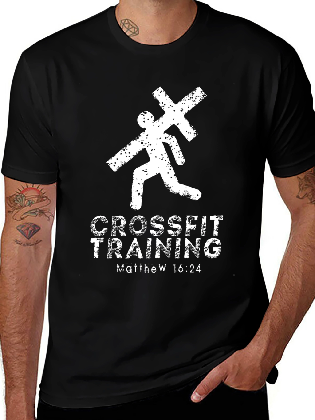 Crossfit Training Matthew 16:24 Christian Black T-Shirt