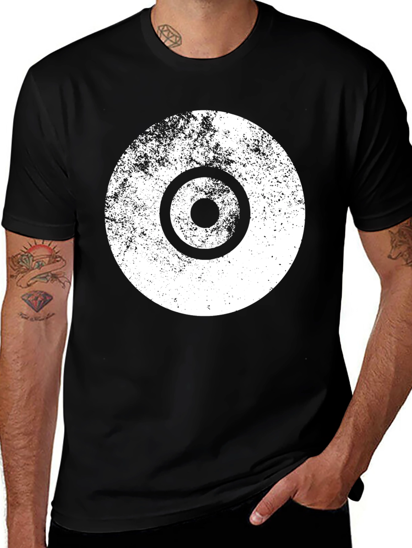 Variant 8 of Distressed Target Graphic Tee - Black Cotton Blend