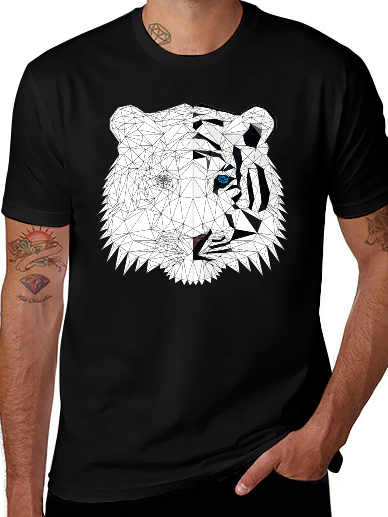 Variant 9 of Geometric Tiger Graphic Print Black T-Shirt