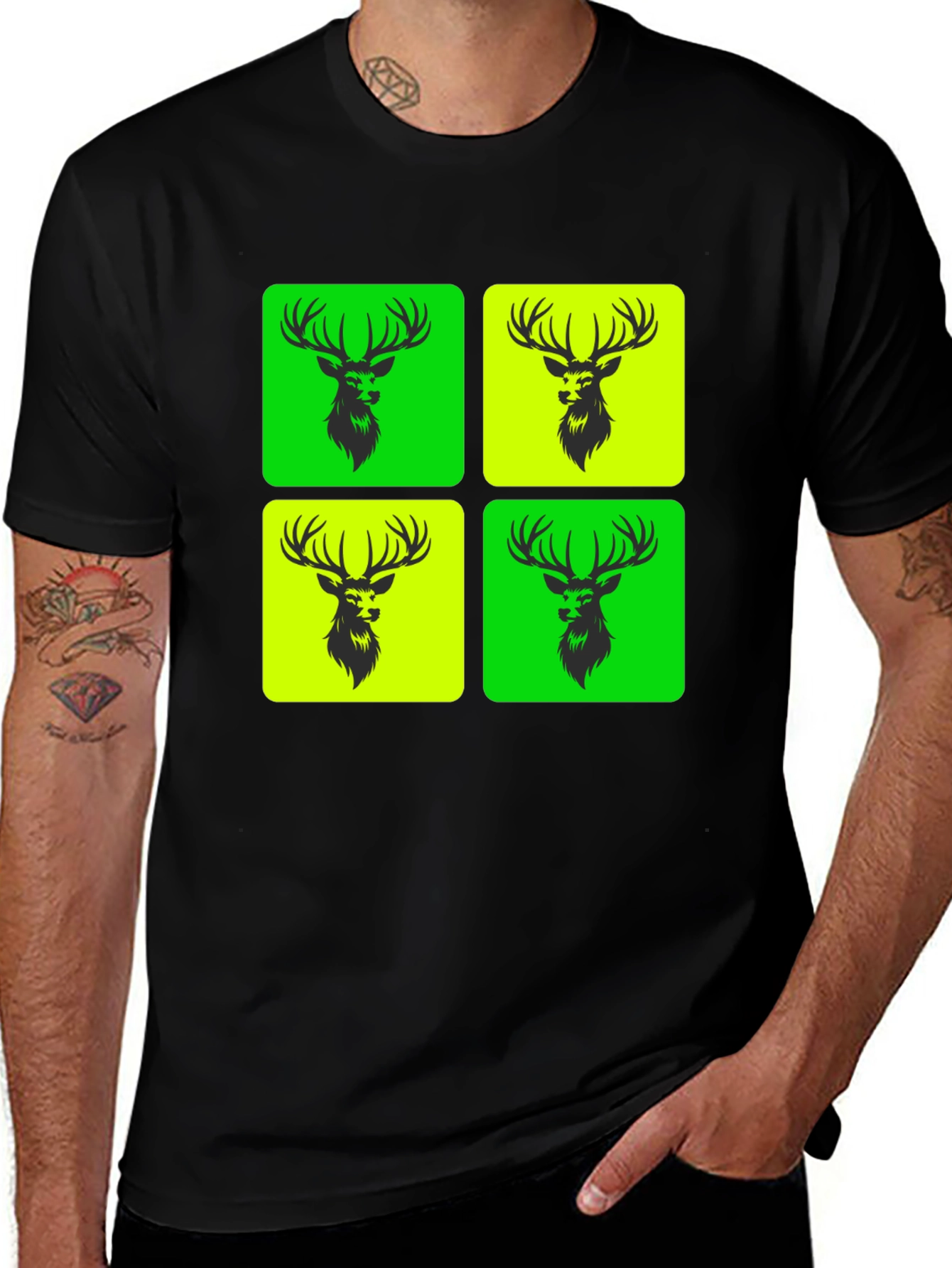 Variant 28 of Deer Pop Art Black T-Shirt