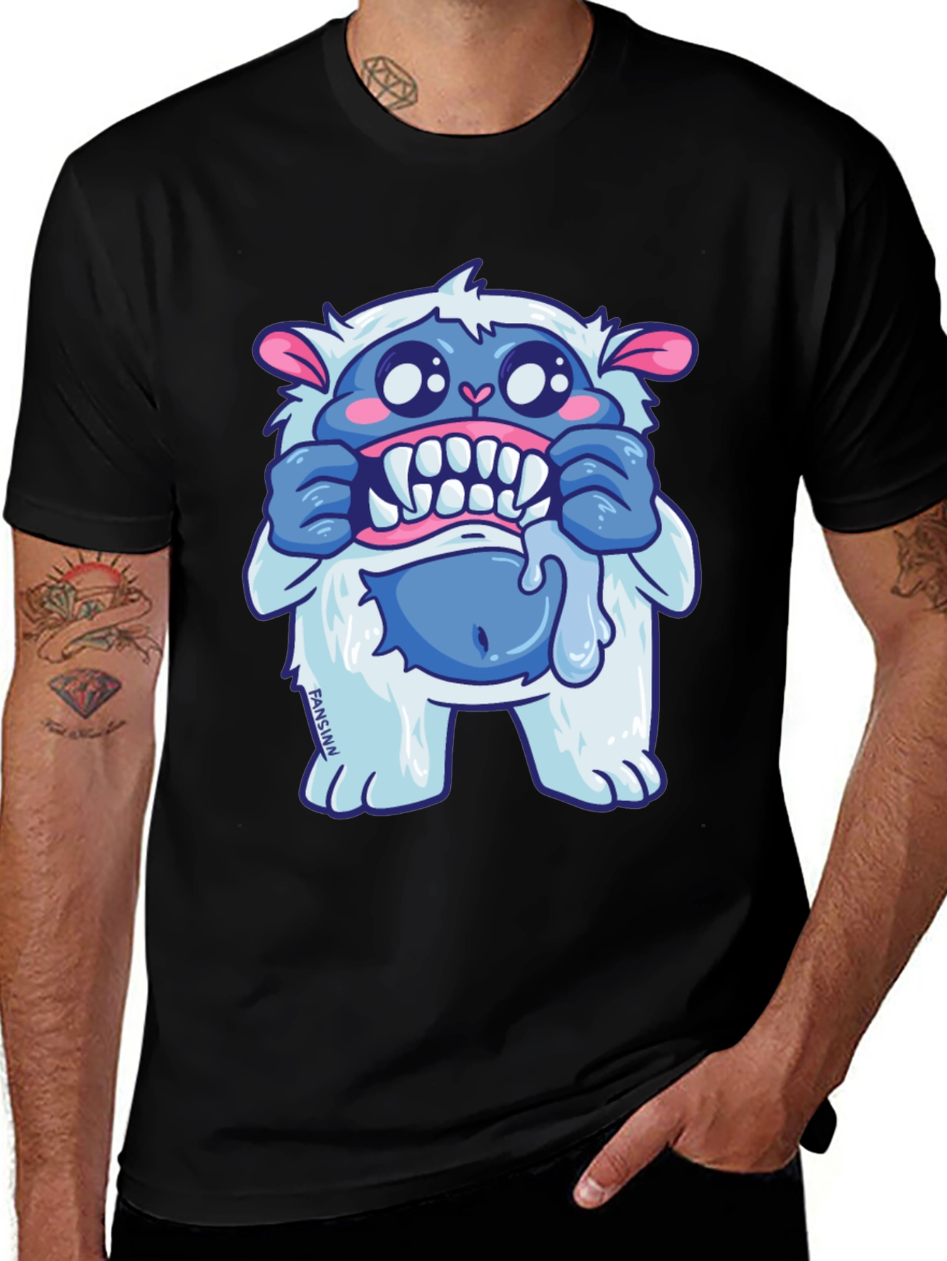 Variant 28 of Funny Cartoon Monster Graphic Tee - Black