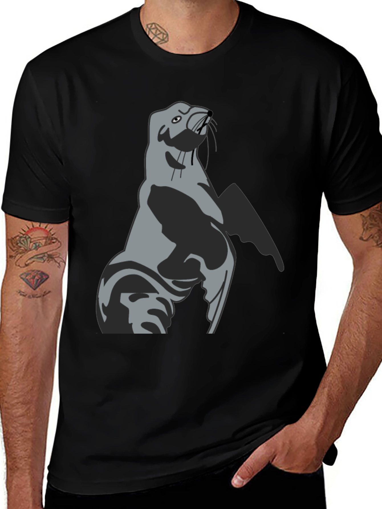 Variant 17 of Seal Graphic Black T-Shirt - Unique Animal Design
