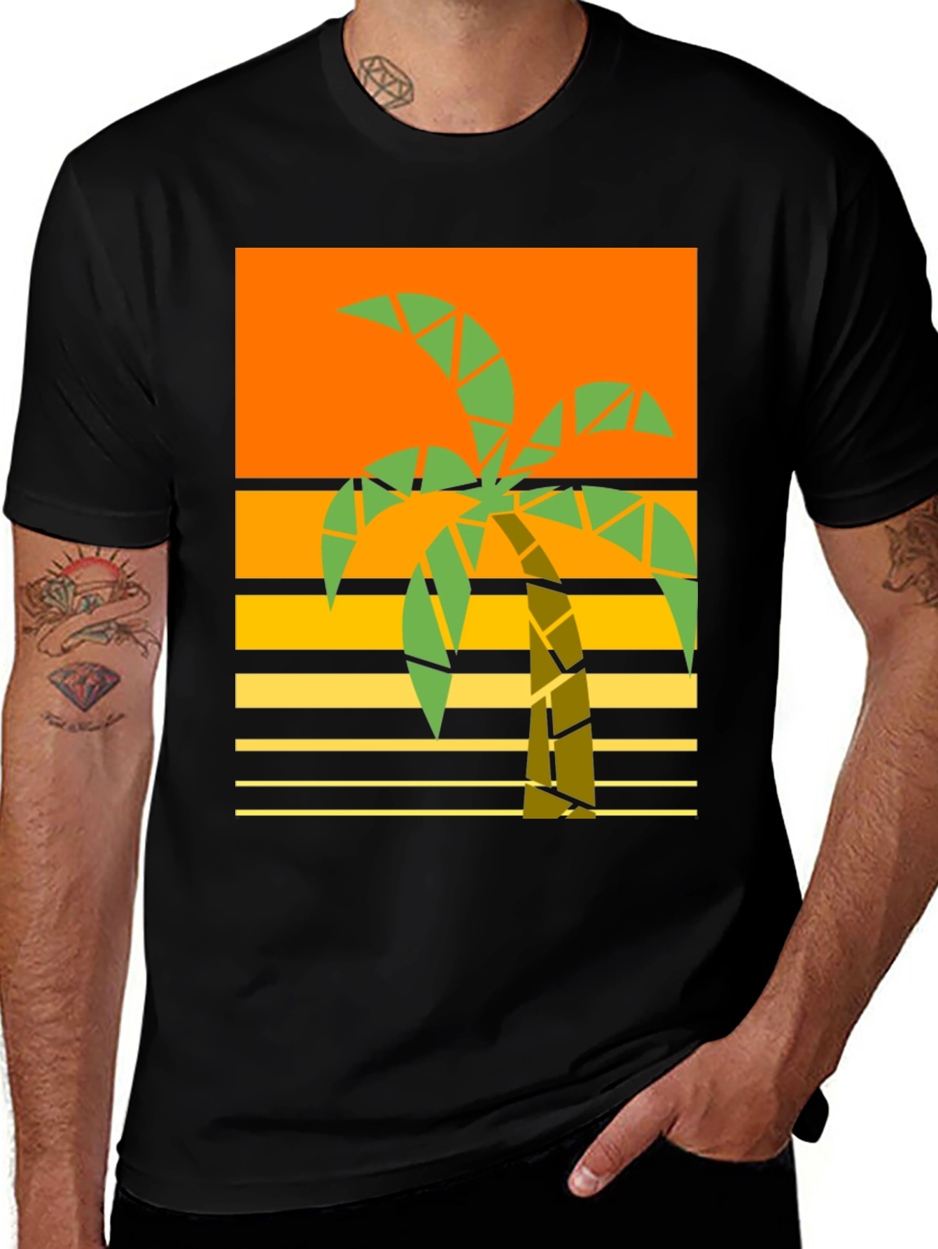 Variant 14 of Geometric Palm Tree Graphic Tee - Retro Beach Style