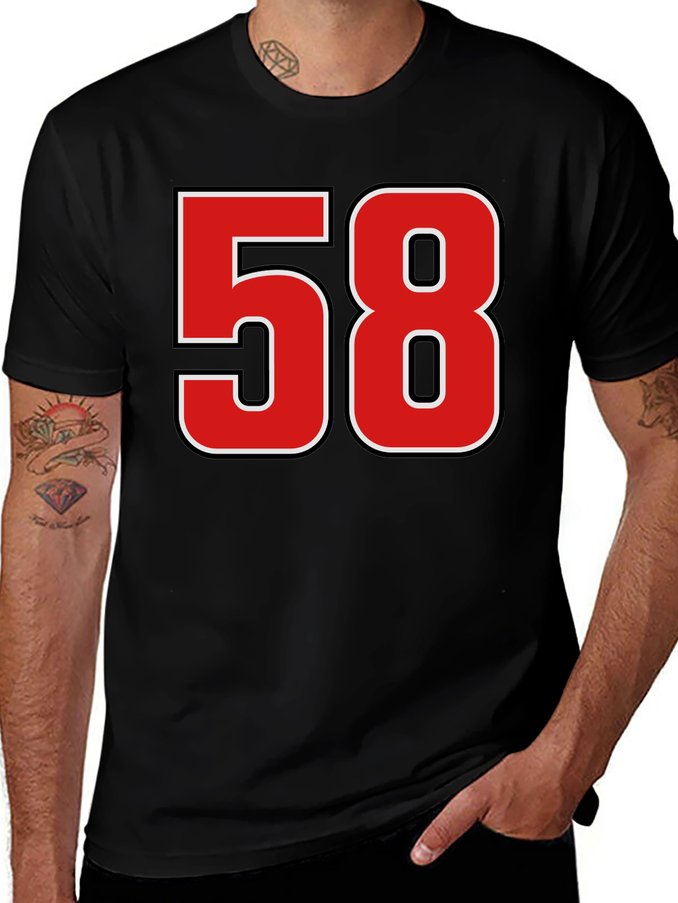 Variant 4 of Black T-Shirt with Bold Red "58" Graphic